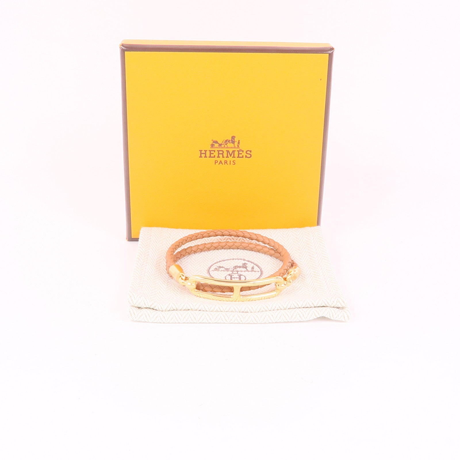HERMES Swift皮革Roulis Double Tour Bracelet玫瑰金扣手鐲Gold