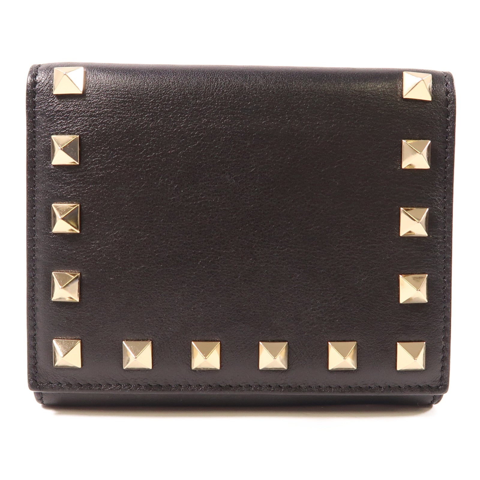 Valentino 牛皮皮革Garavani Rockstud Wallet金扣錢包黑色