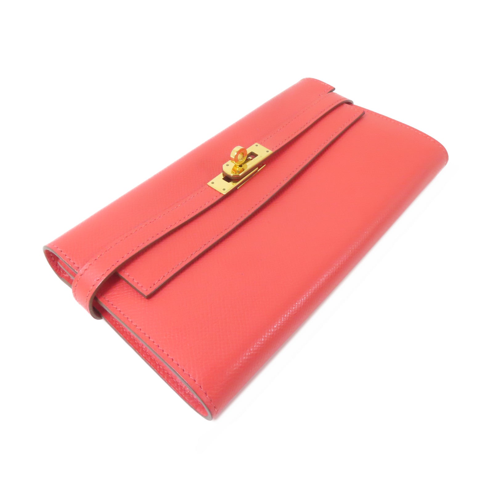 HERMES Epsom皮革Kelly Wallet金扣長錢包Rose Jaipur