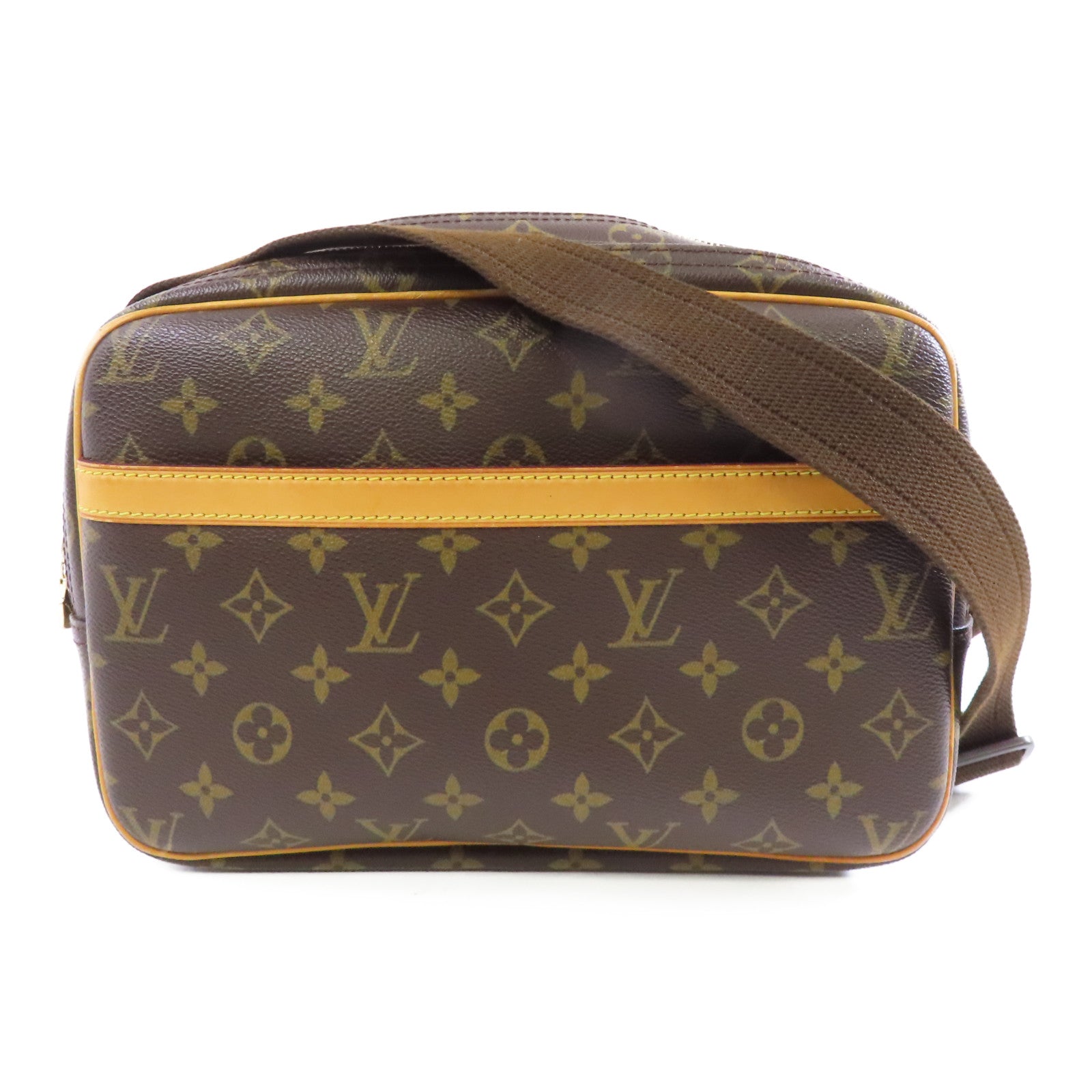 LOUIS VUITTON Monogram Reporter PM金扣肩背袋棕色