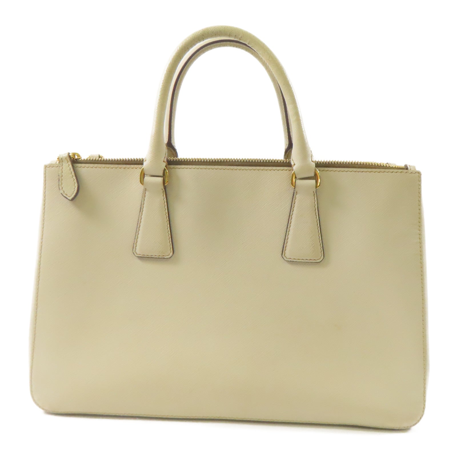 PRADA 牛皮皮革Saffiano金扣手挽袋米白色