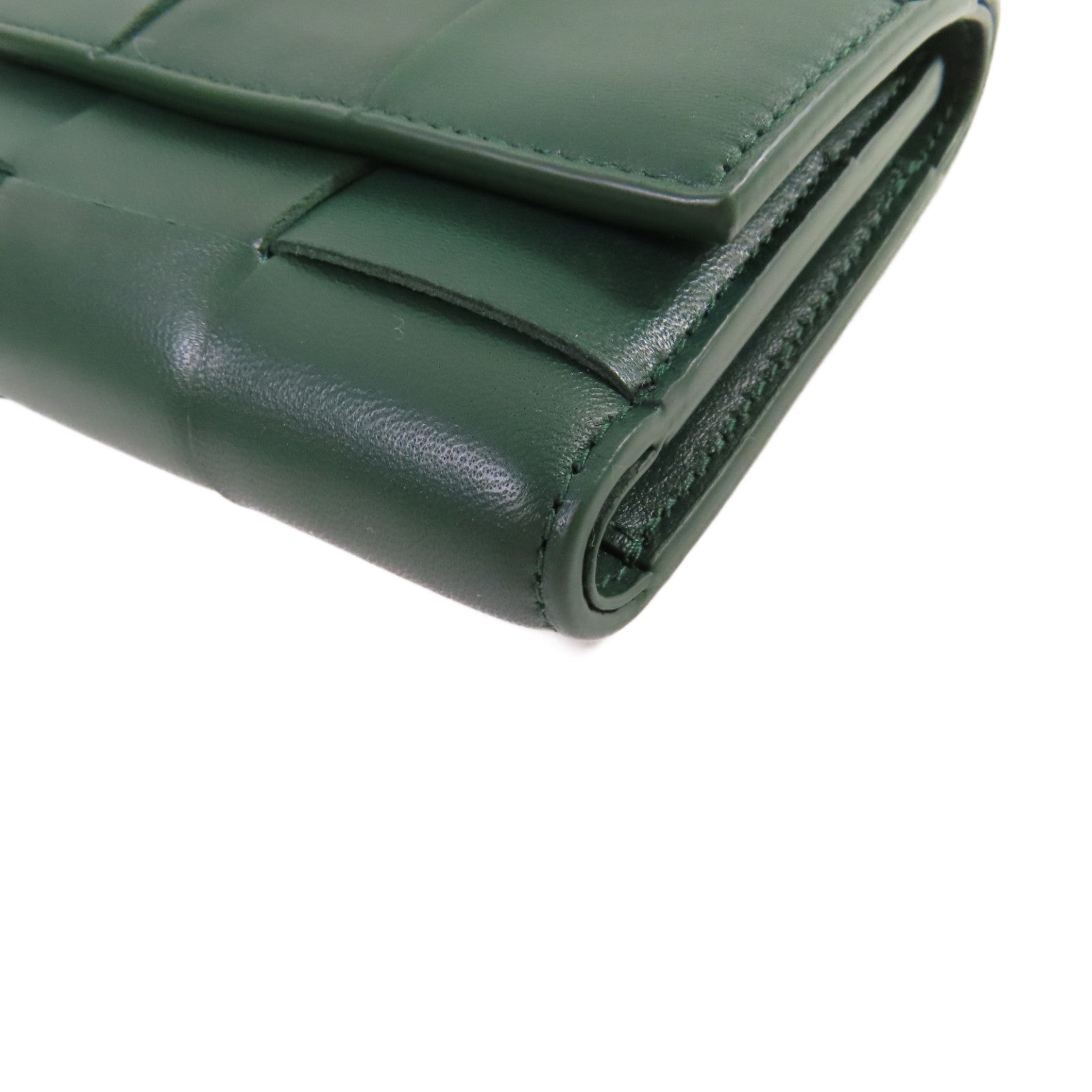 BOTTEGA VENETA 織紋皮革Cassette Tri-Fold Short Wallet金扣錢包綠色