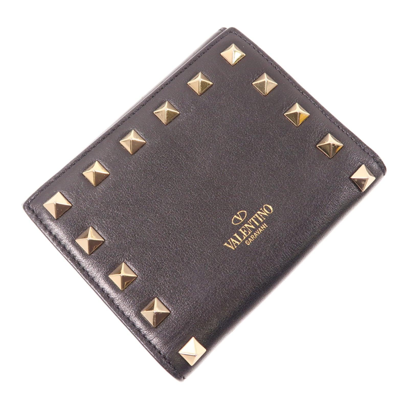 Valentino 牛皮皮革Garavani Rockstud Wallet金扣錢包黑色