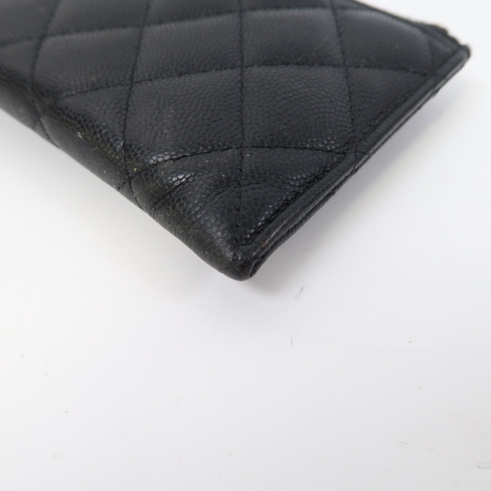 CHANEL Caviar皮革Long Card Holder金扣卡片套黑色