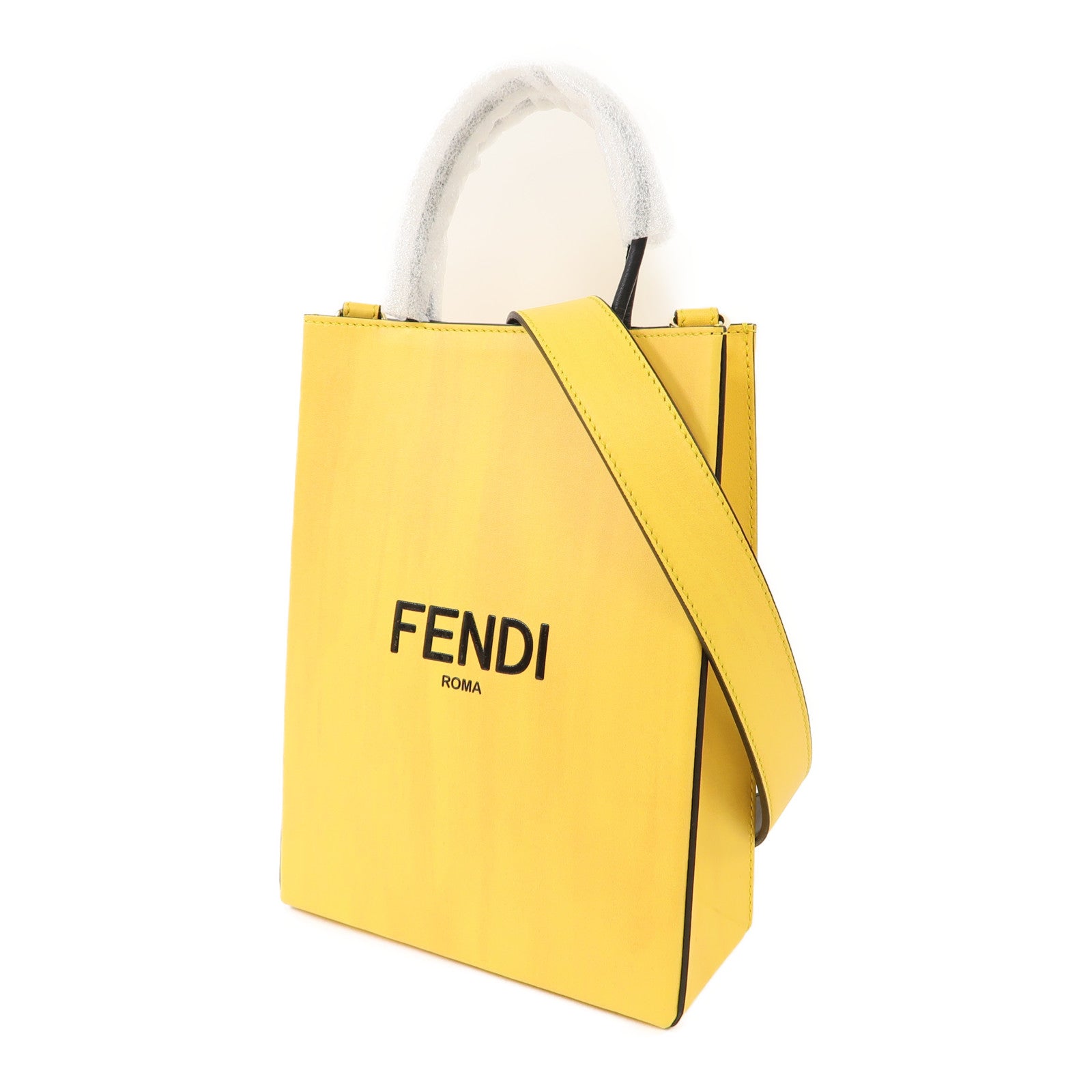 FENDI 皮革2 Way Shoulder金扣手挽肩背兩用袋黃色