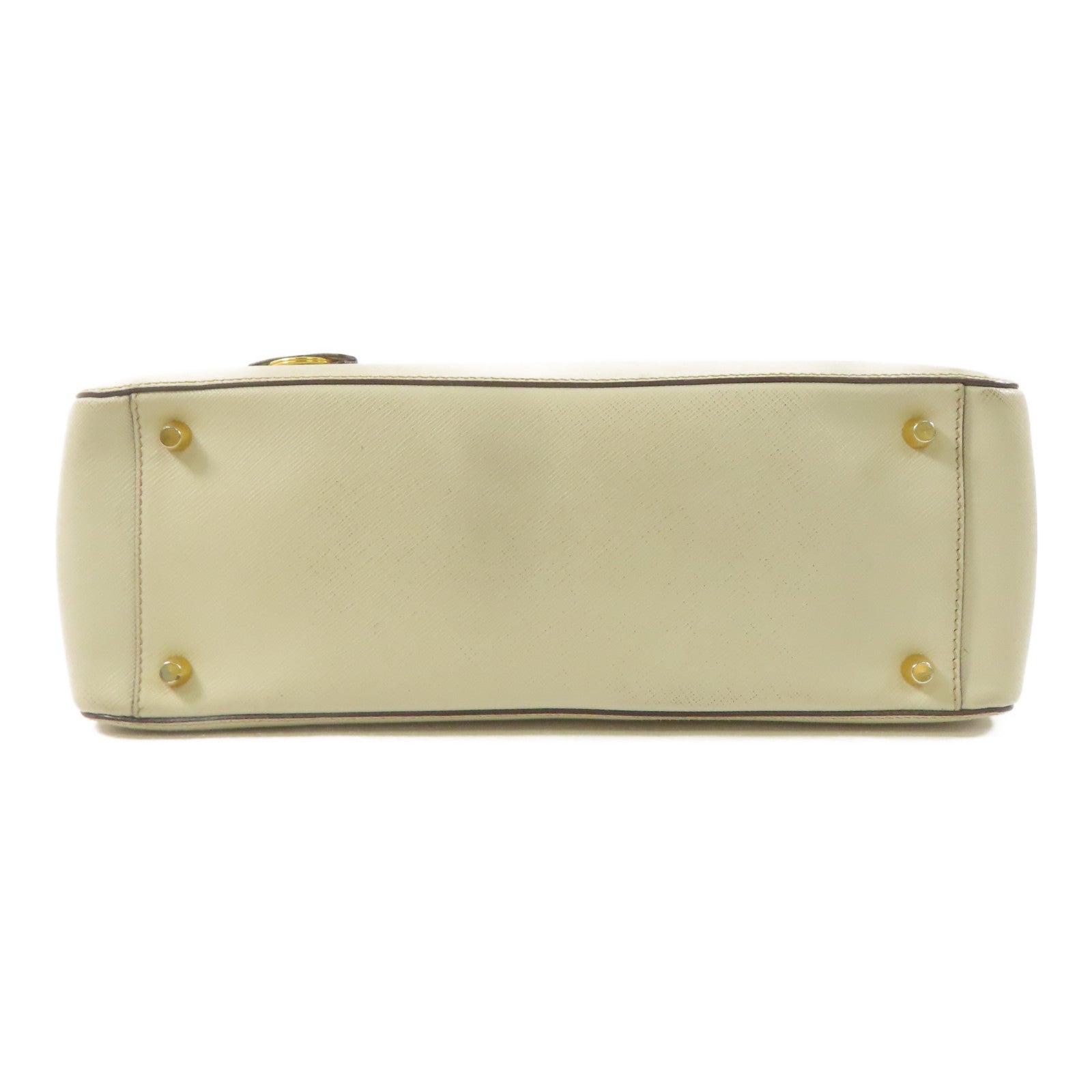 PRADA 牛皮皮革Saffiano金扣手挽袋米白色