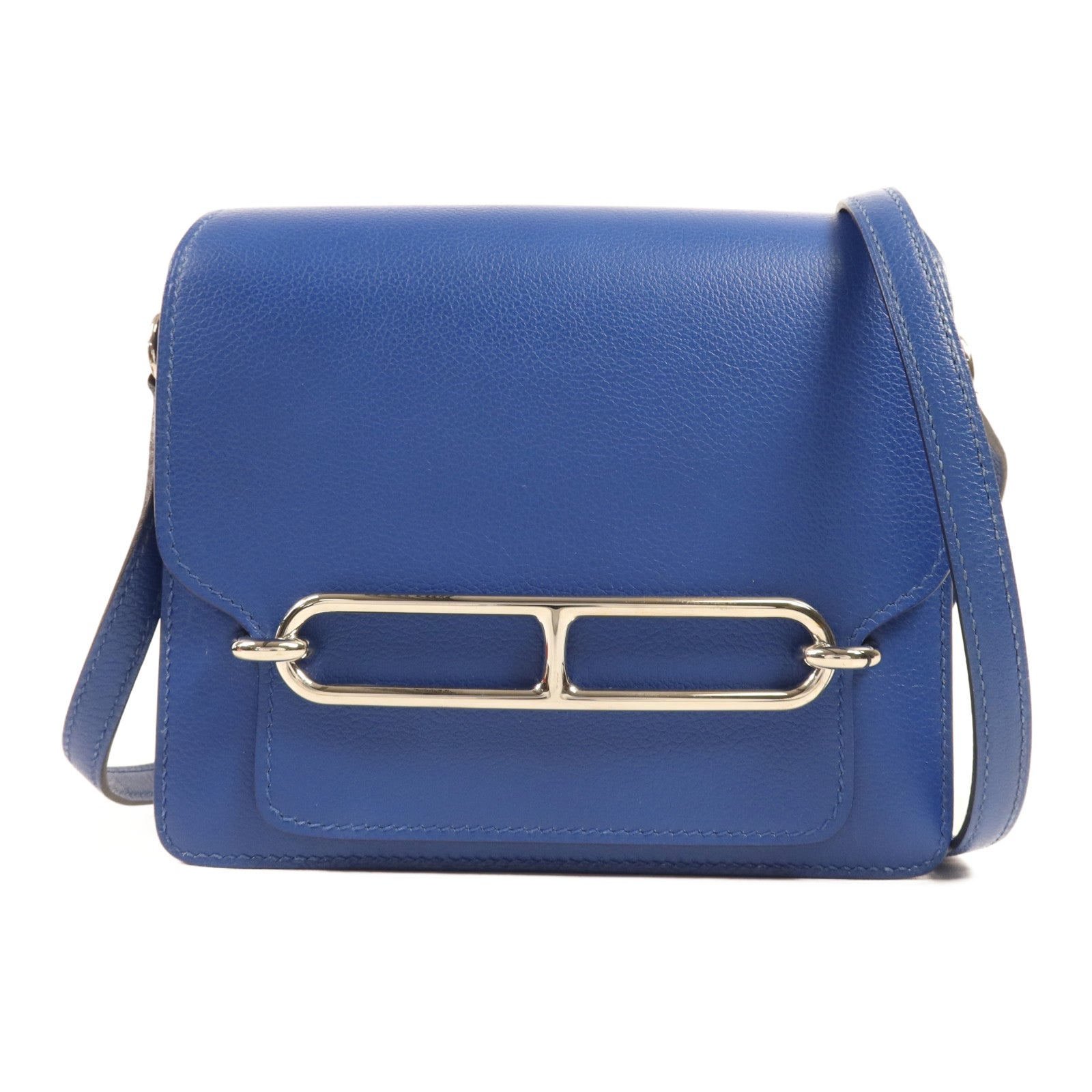 HERMES Evercolour皮革Roulis Mini銀扣肩背袋Blue Zellige