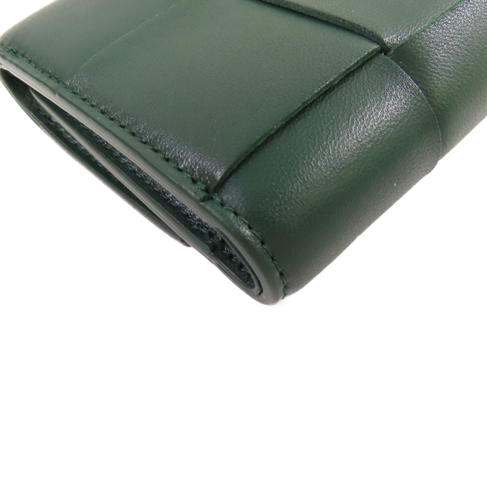 BOTTEGA VENETA 織紋皮革Cassette Tri-Fold Short Wallet金扣錢包綠色