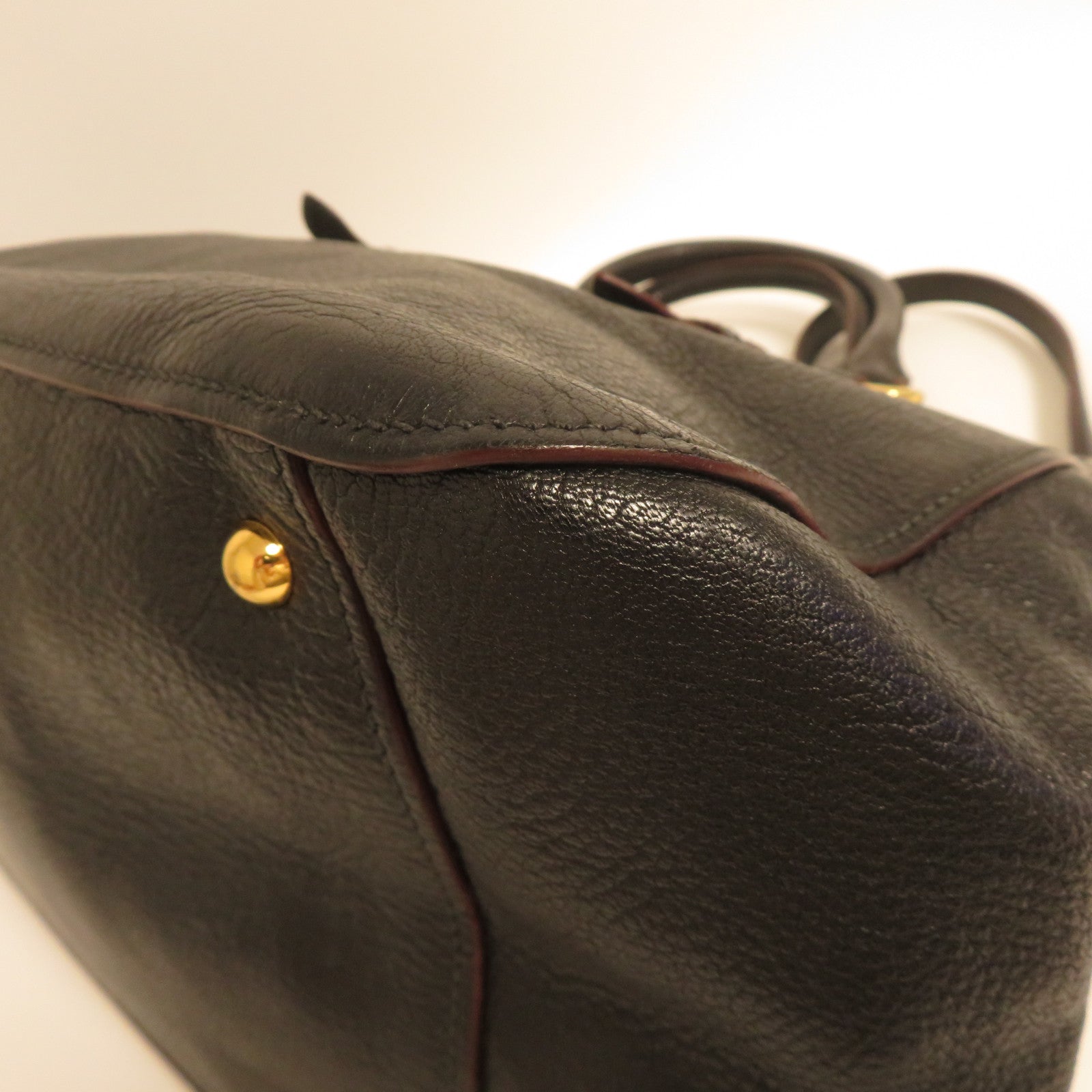 Miu Miu 【激減優惠】牛皮皮革Tote Bag金扣手挽肩背兩用袋黑色