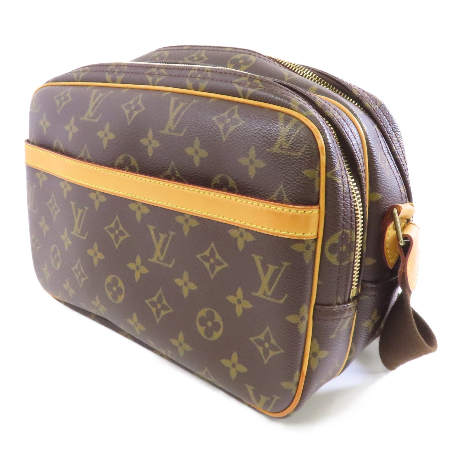 LOUIS VUITTON Monogram Reporter PM金扣肩背袋棕色