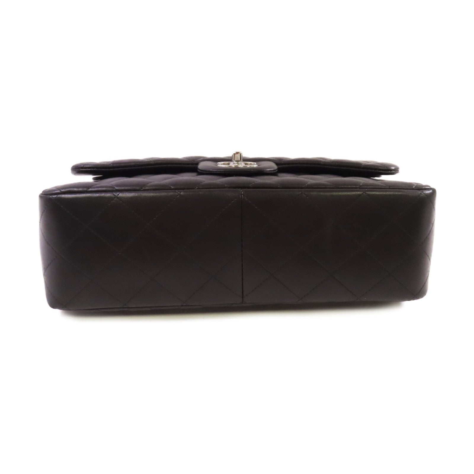 CHANEL 菱格羊皮皮革Classic Jumbo Chain Shoulder Bag銀扣鏈帶肩背袋黑色