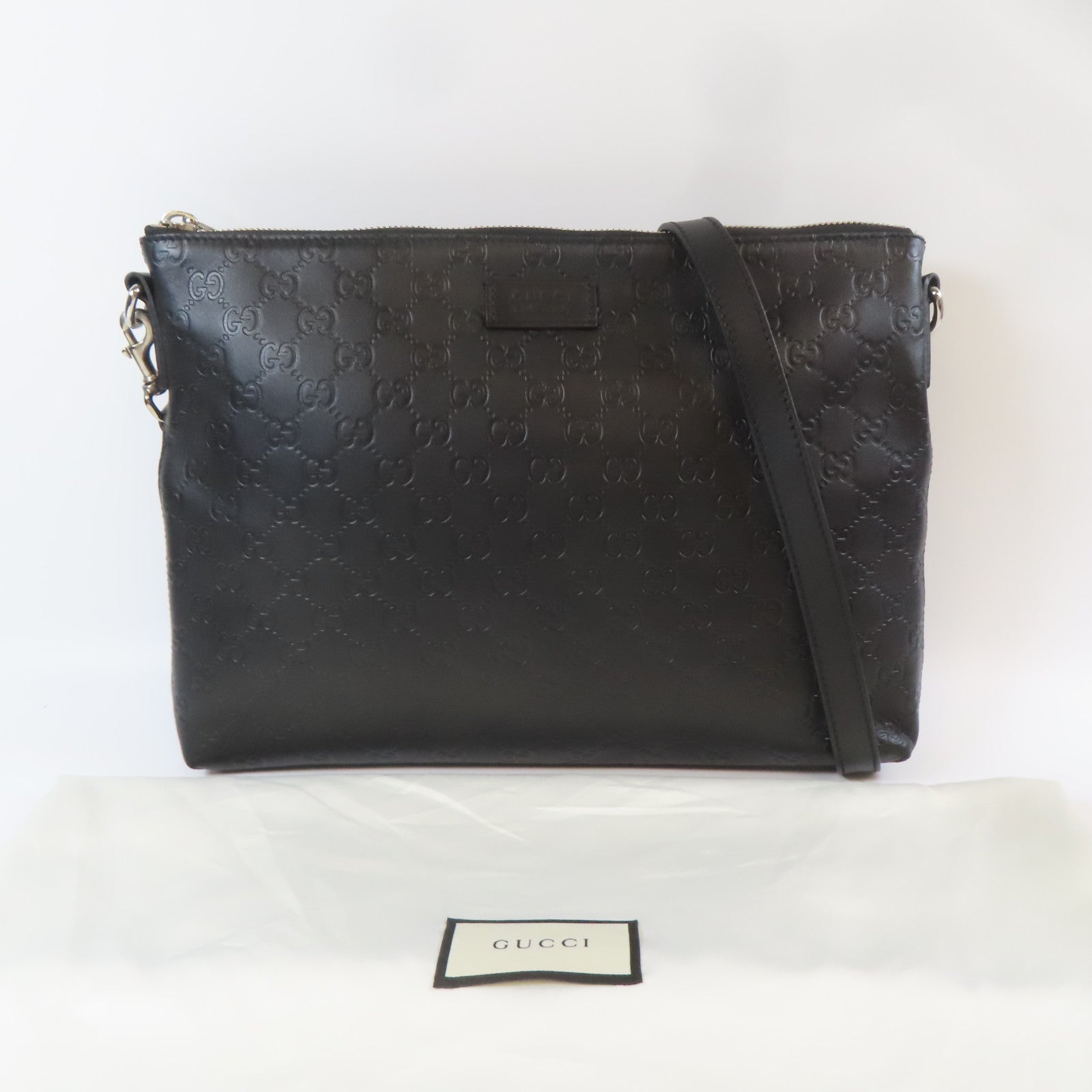 GUCCI 牛皮皮革Shoulder Bag銀扣肩背袋黑色