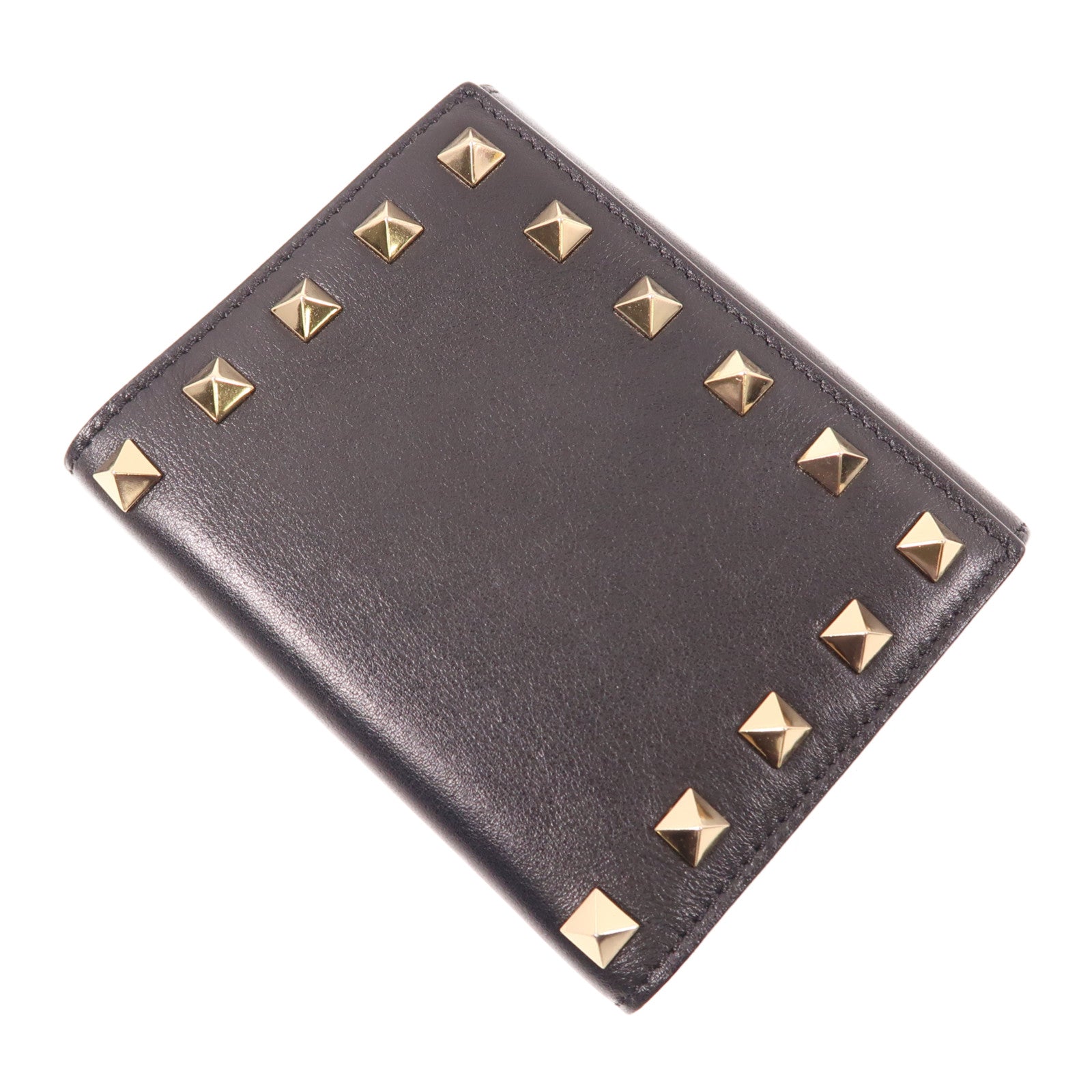 Valentino 牛皮皮革Garavani Rockstud Wallet金扣錢包黑色