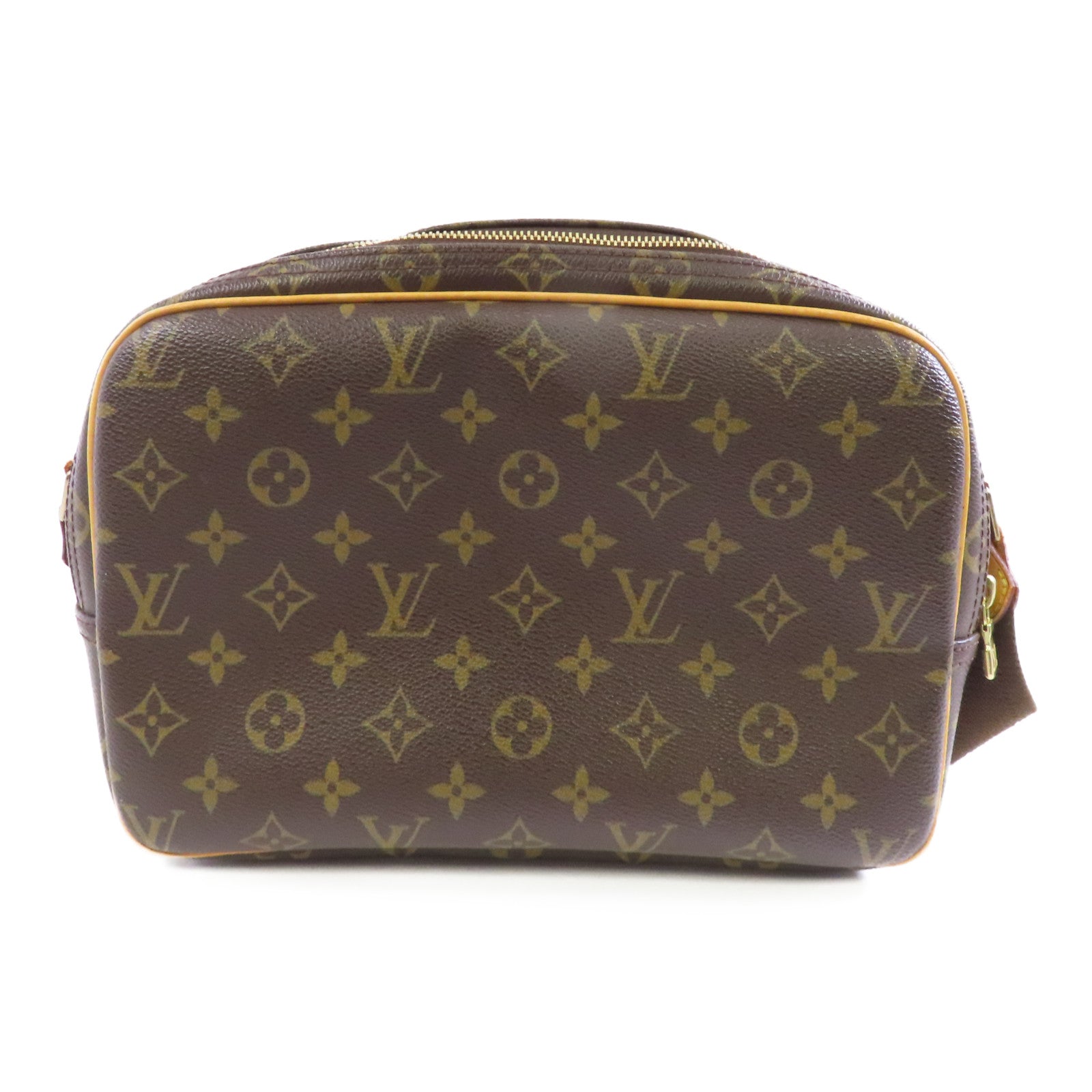 LOUIS VUITTON Monogram Reporter PM金扣肩背袋棕色