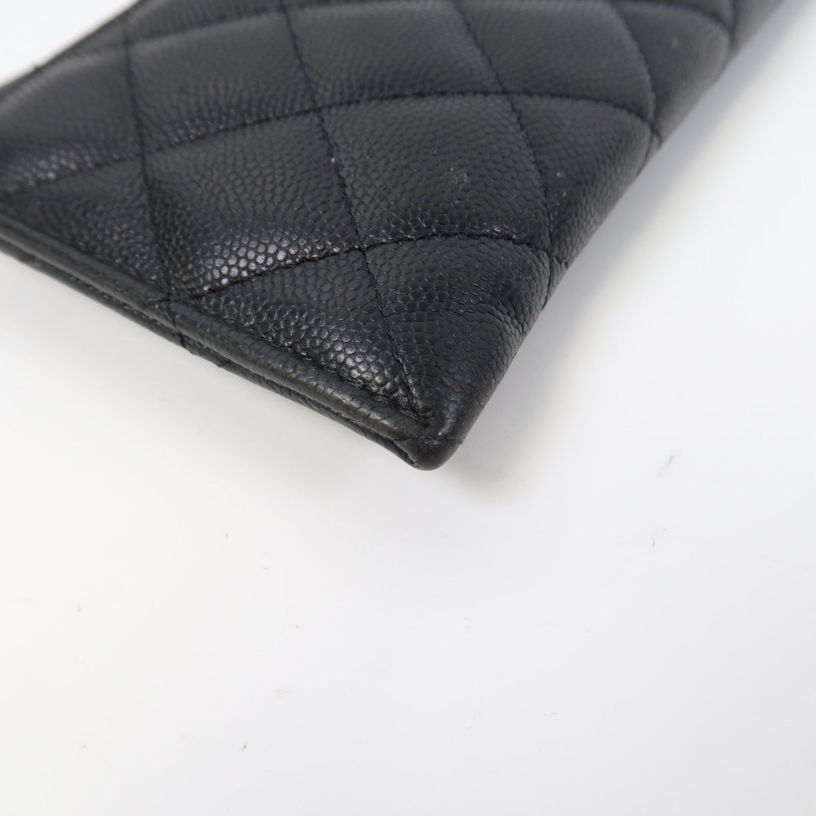 CHANEL Caviar皮革Long Card Holder金扣卡片套黑色