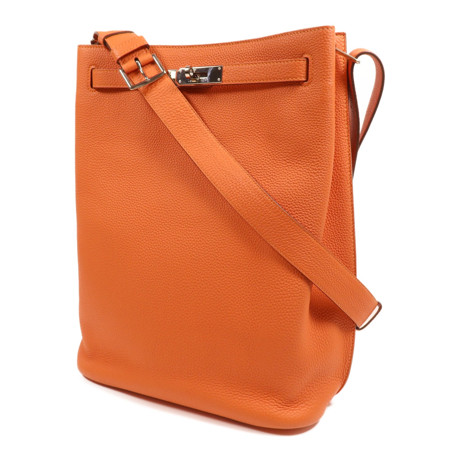 HERMES Togo皮革So Kelly 26銀扣肩背袋Feu