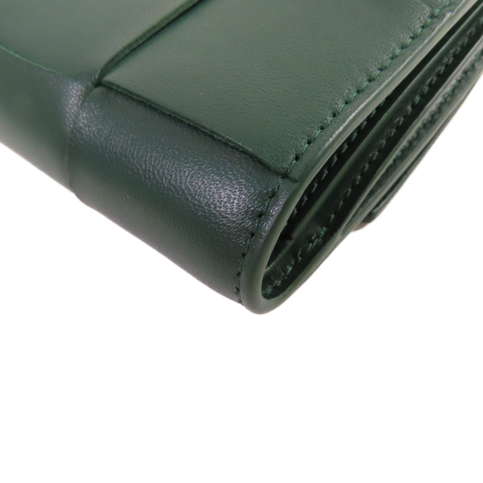 BOTTEGA VENETA 織紋皮革Cassette Tri-Fold Short Wallet金扣錢包綠色