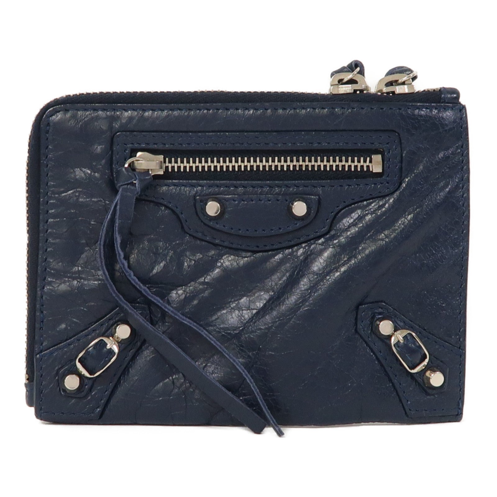 BALENCIAGA 牛皮皮革Coin Case銀扣零錢包藍色