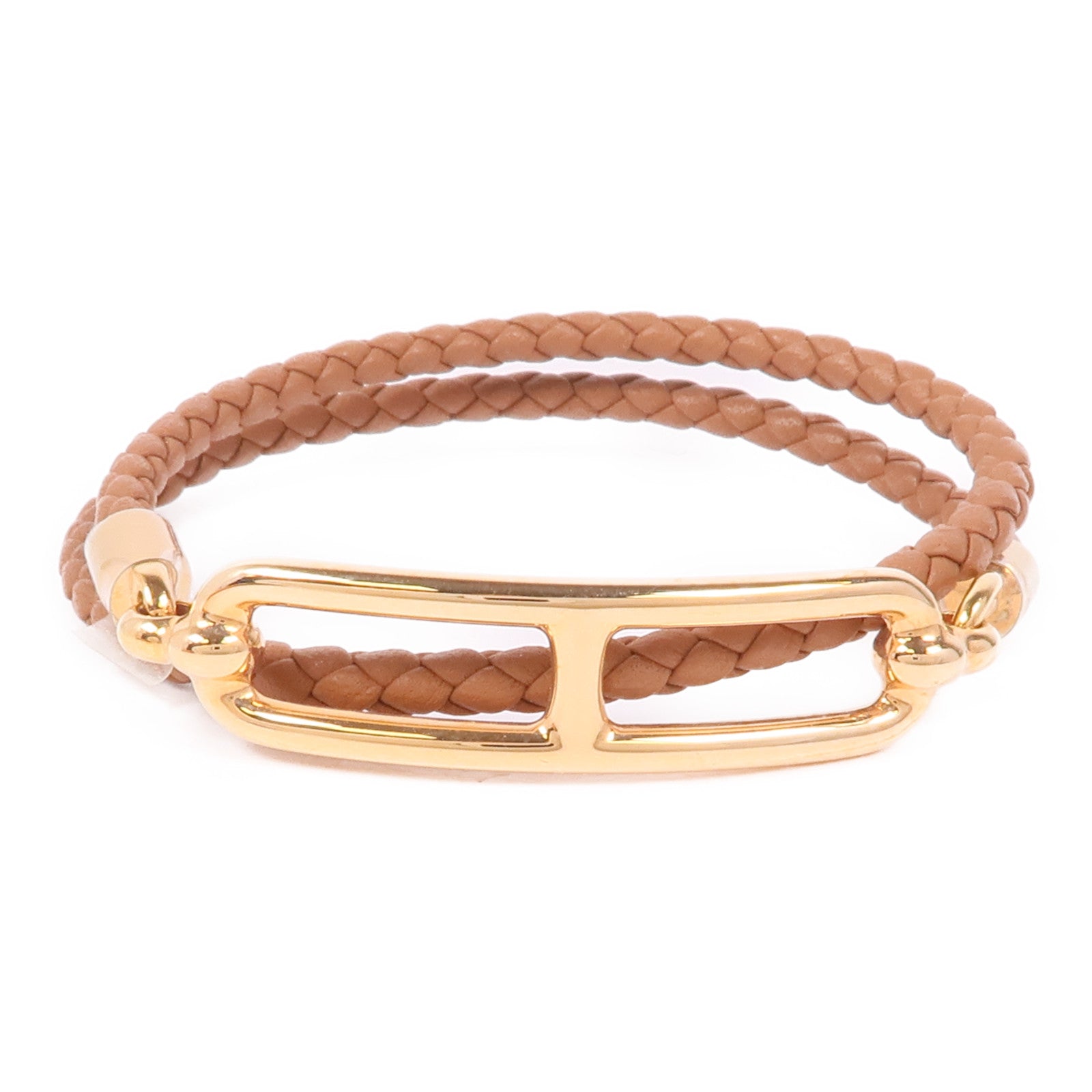 HERMES Swift皮革Roulis Double Tour Bracelet玫瑰金扣手鐲Gold