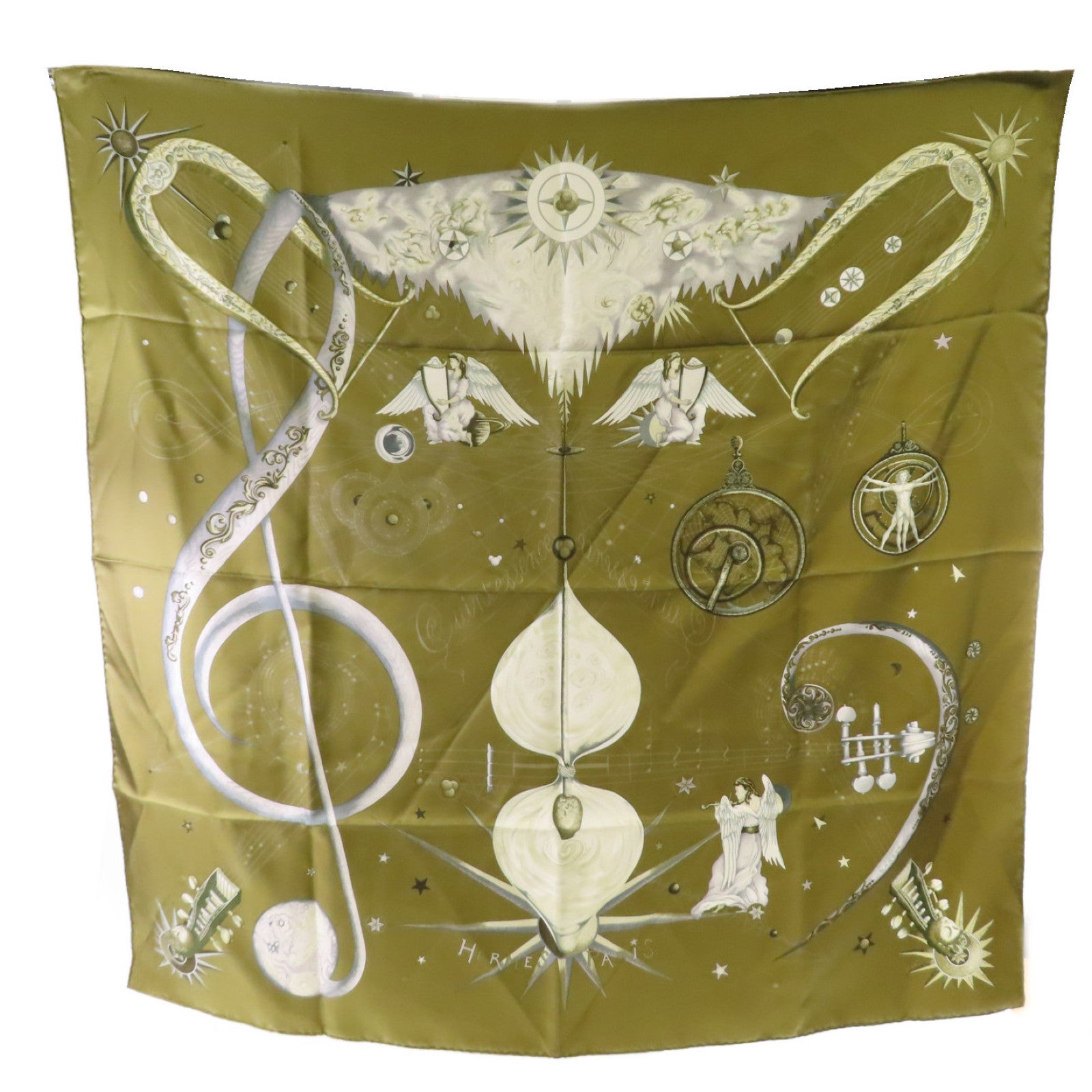 HERMES 【激減優惠】絲質90x90 Scarf絲巾軍綠色/彩色