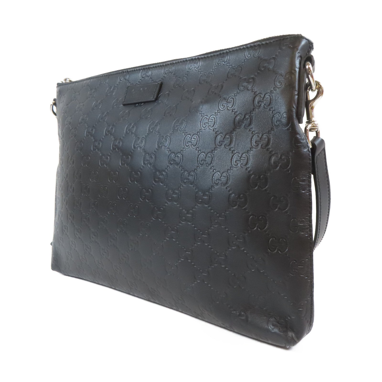 GUCCI 牛皮皮革Shoulder Bag銀扣肩背袋黑色