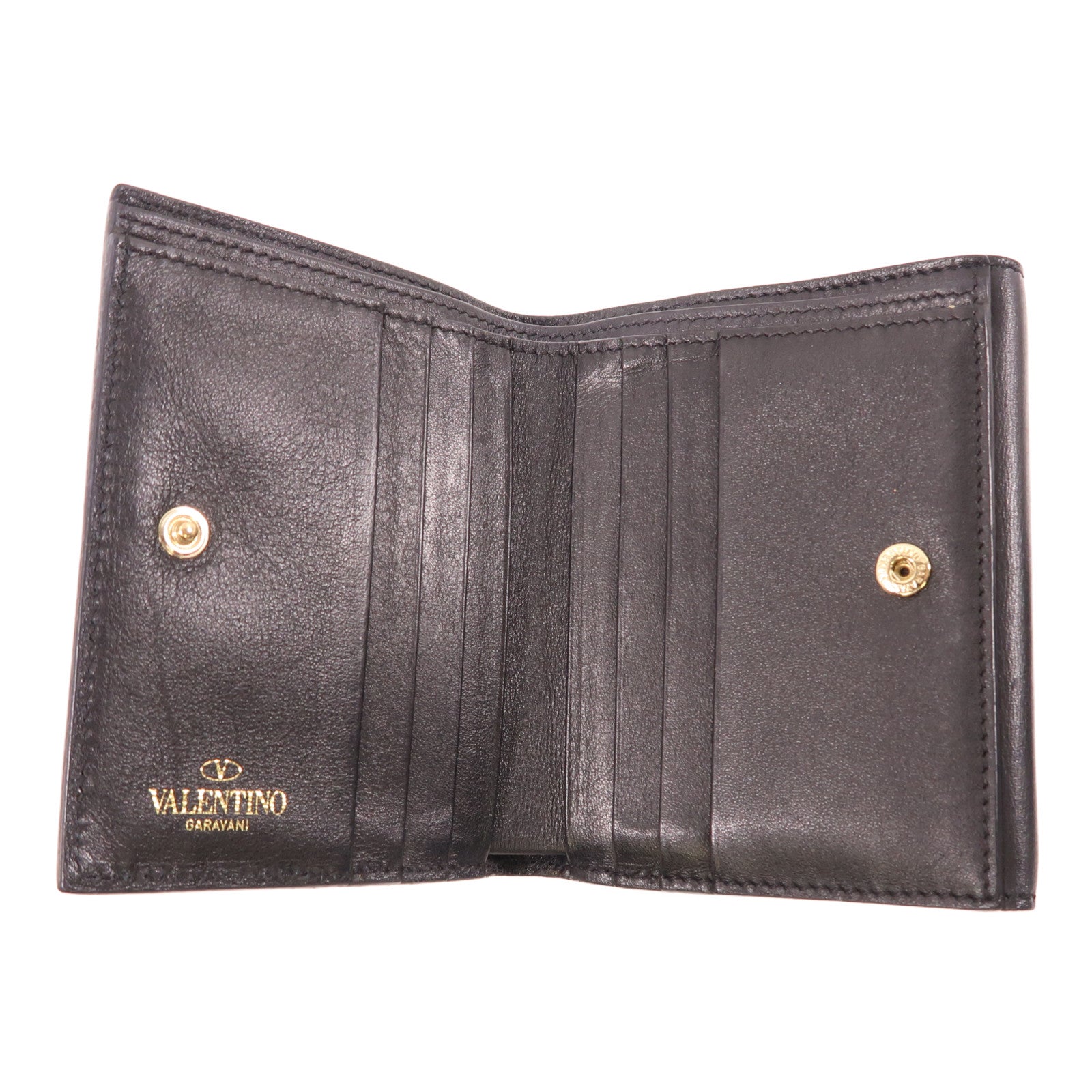 Valentino 牛皮皮革Garavani Rockstud Wallet金扣錢包黑色