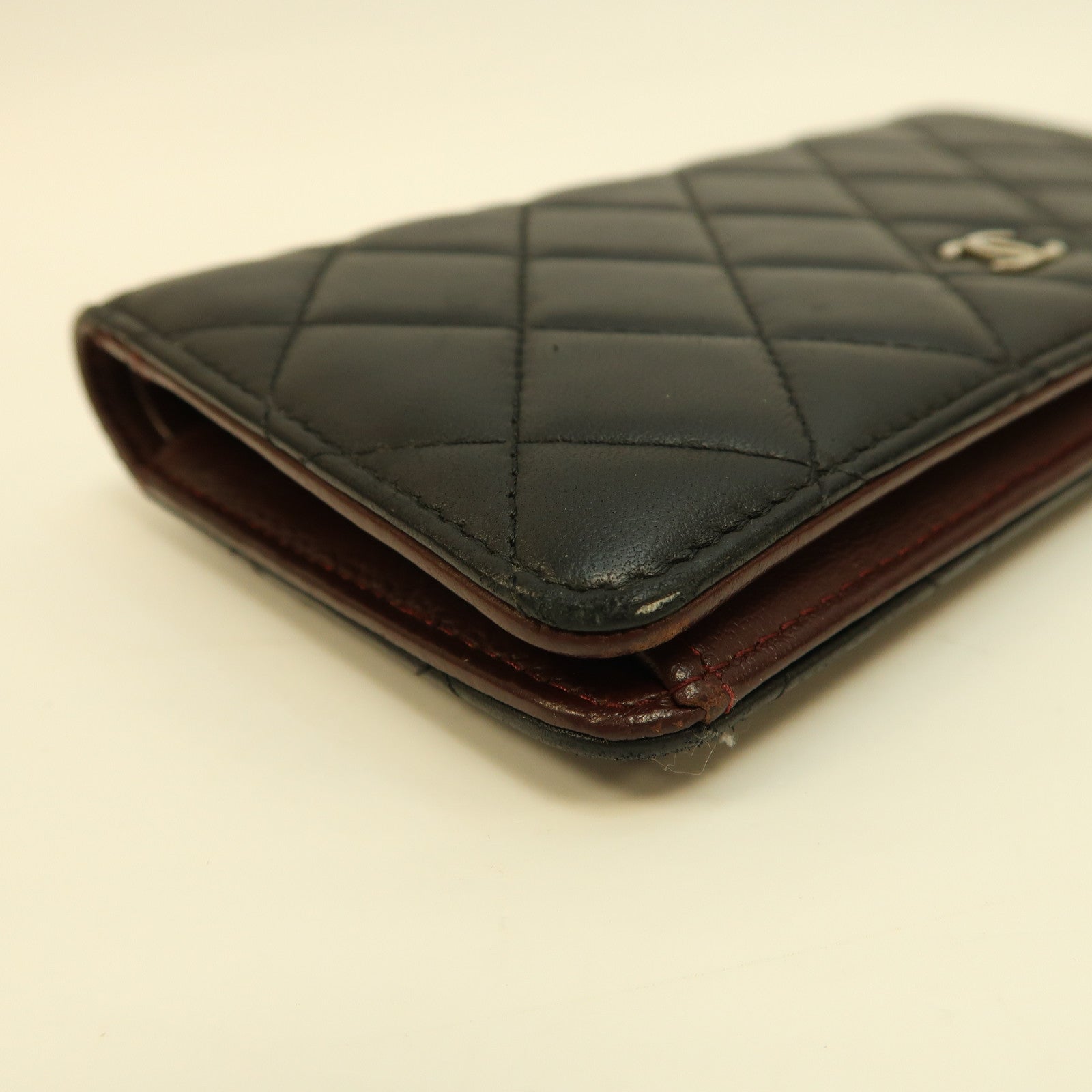 CHANEL 菱格羊皮皮革Long Wallet銀扣長錢包黑色