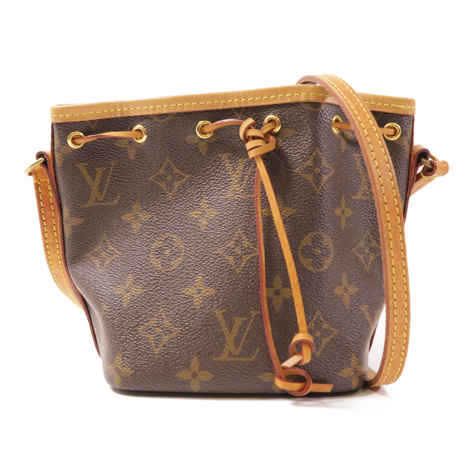 LOUIS VUITTON Monogram Nano Noe金扣肩背袋棕色