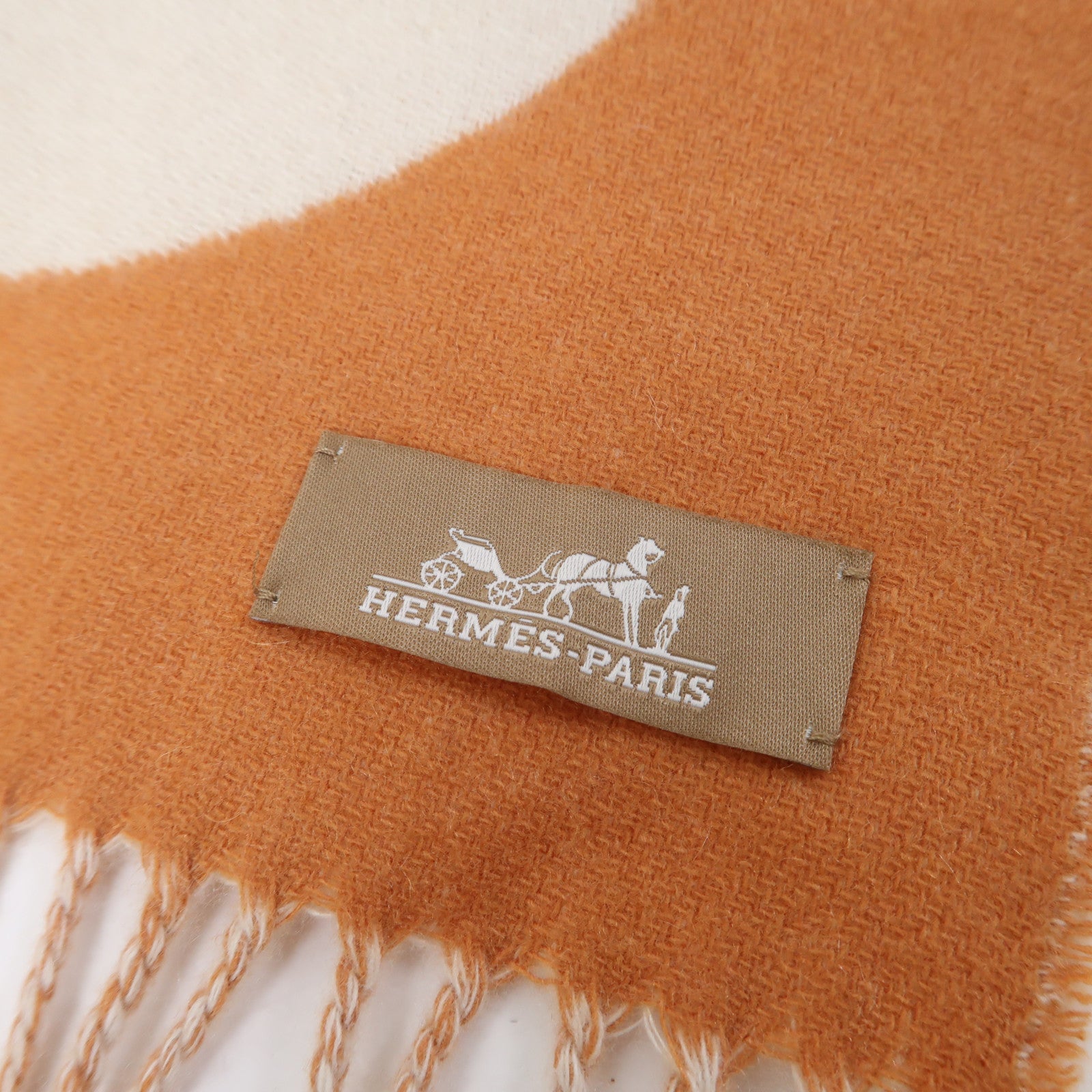 HERMES 【激減優惠】羊絨Muffler圍巾橙色/米色