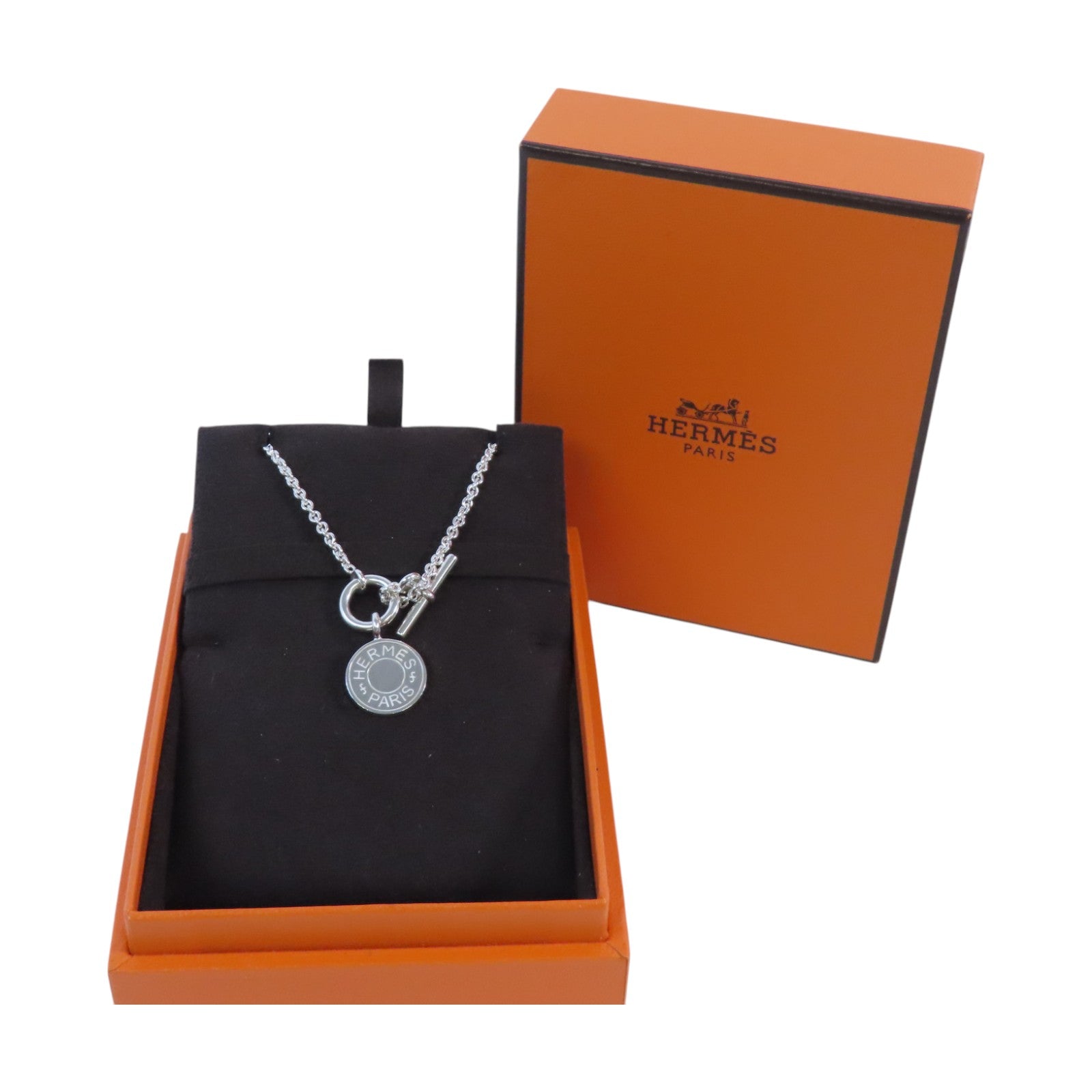 HERMES 925純銀Amulettes Hermes Ex-Libris Pendant Necklace銀