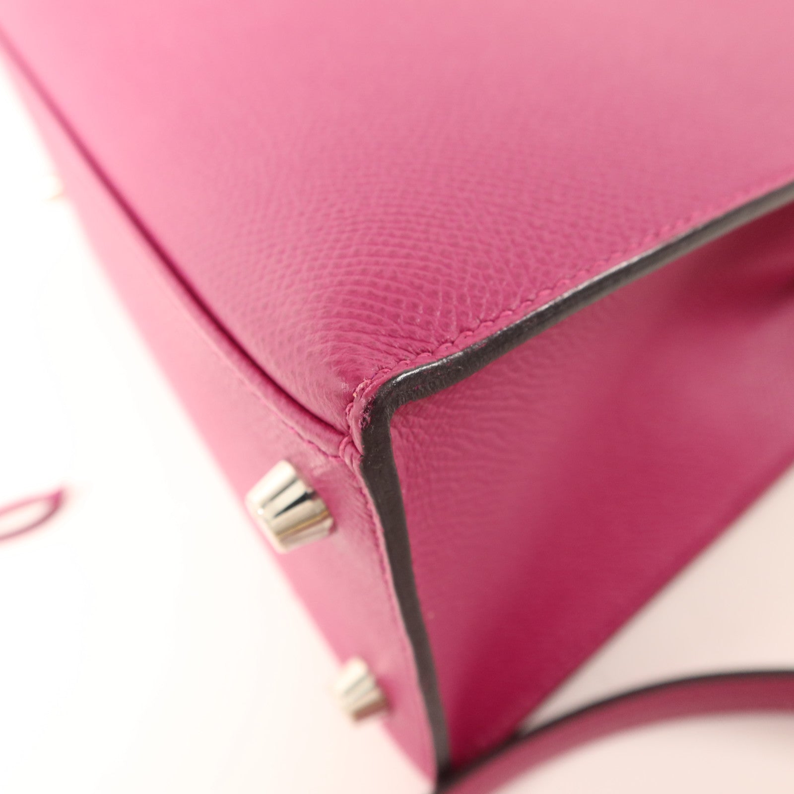 HERMES Epsom皮革Sac Kelly II Sellier 25銀扣手挽肩背兩用袋Rose Pourpre