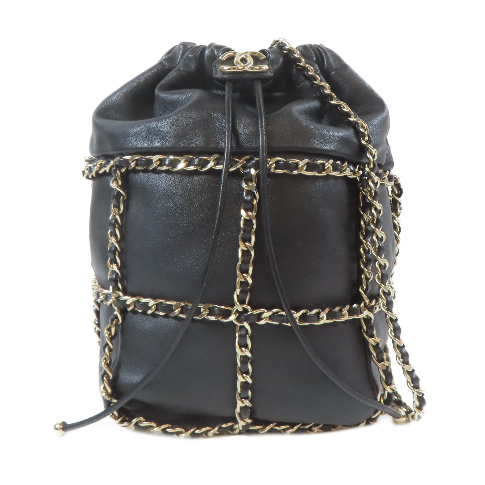 CHANEL 【激減優惠】羊皮皮革Bucket Bag金扣鏈帶肩背袋黑色