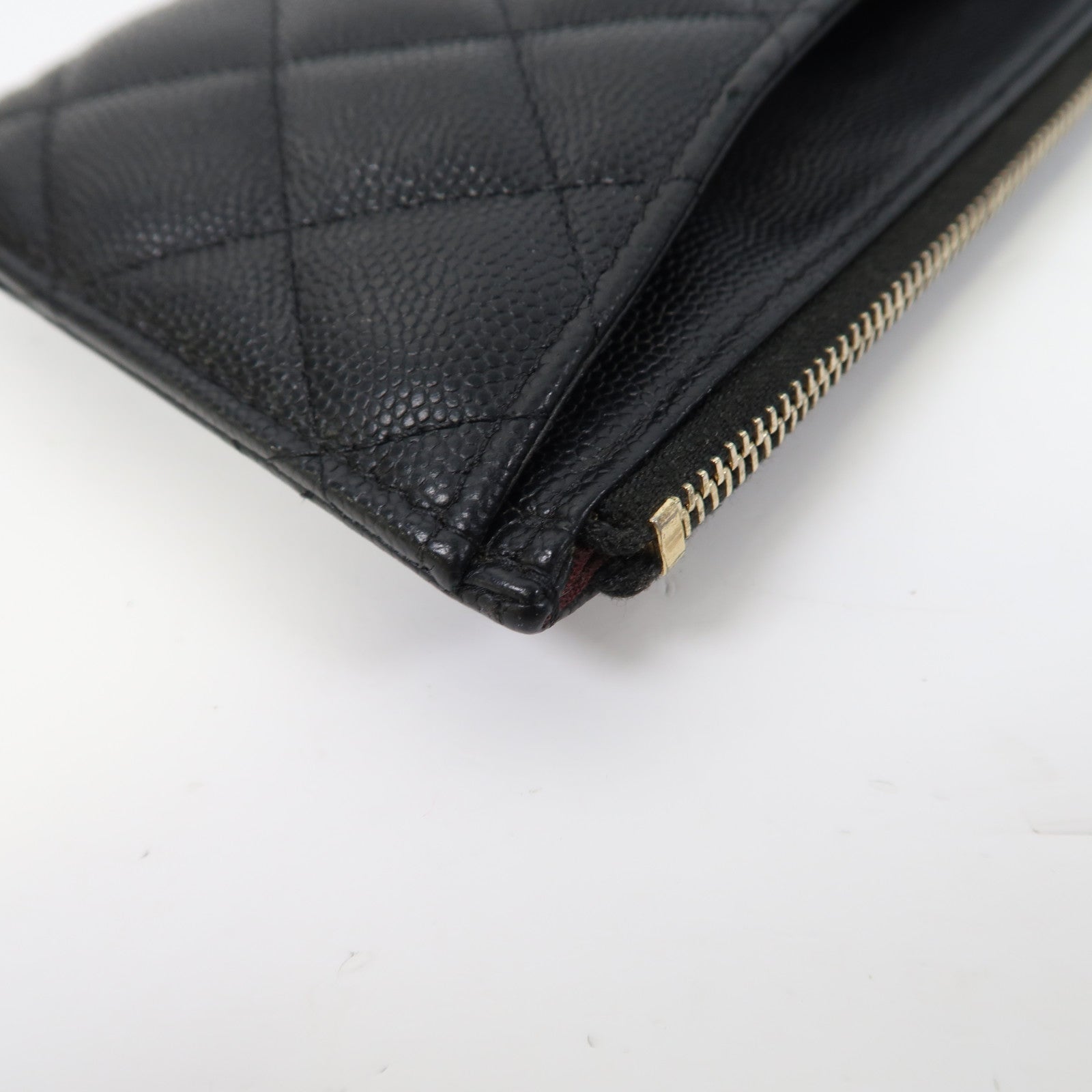 CHANEL Caviar皮革Long Card Holder金扣卡片套黑色