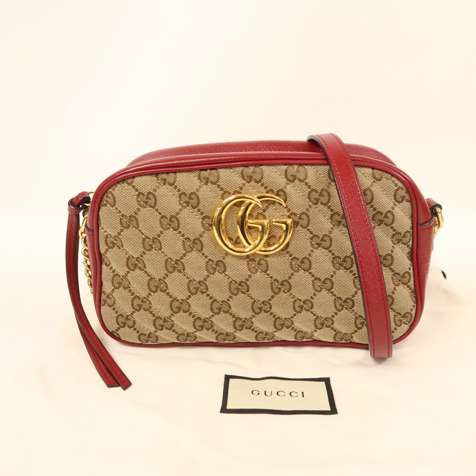 GUCCI GG GHW GG Marmant Shoulder Bag 447632 Canvas Red