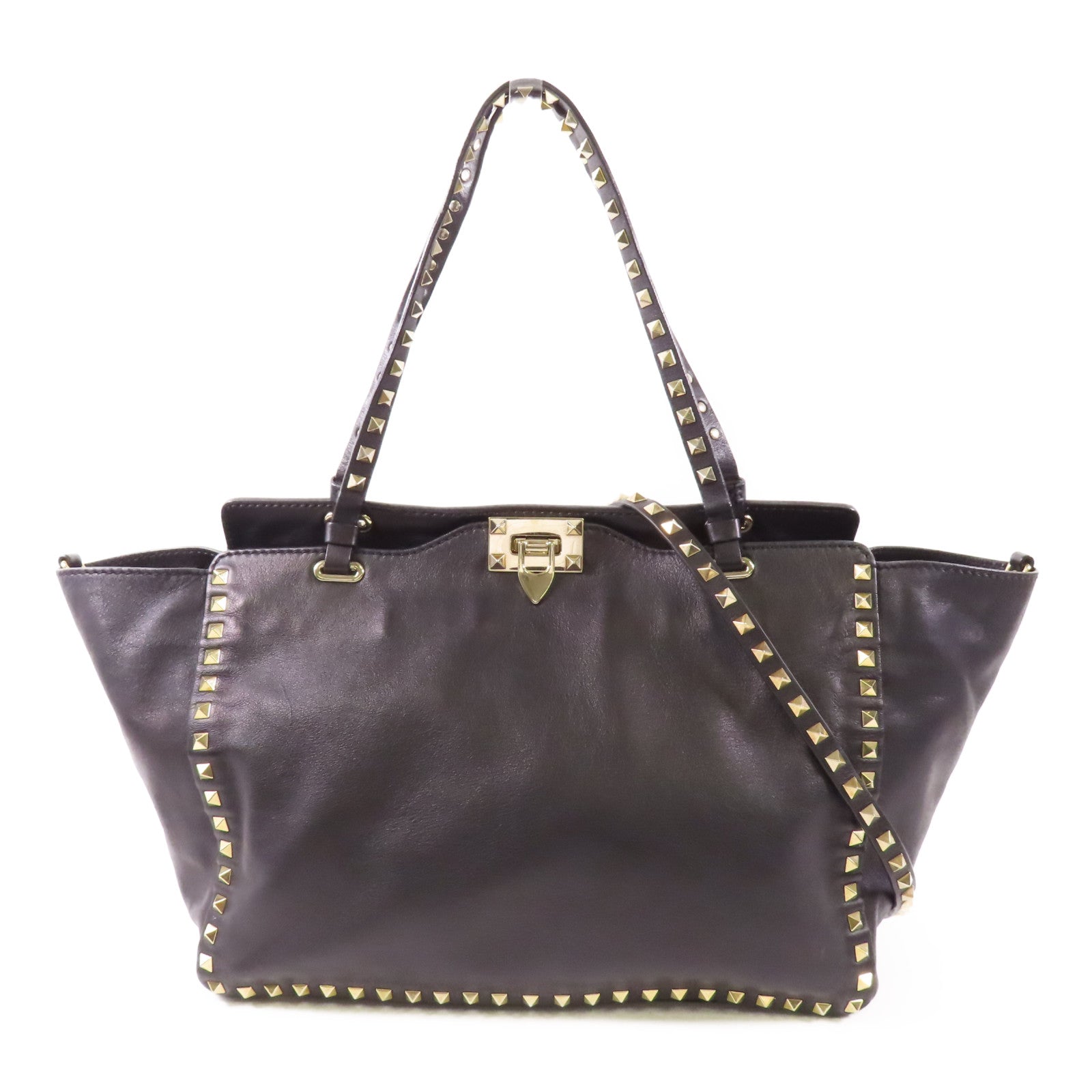 VALENTINO GHW 2 Way Shoulder Bag Calfskin Leather Black