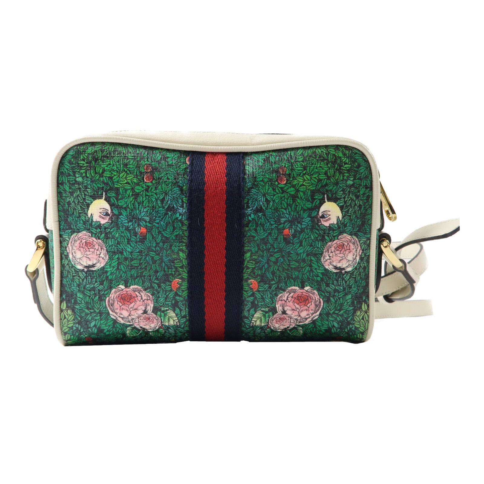 GUCCI 塗層帆布One Shoulder金扣肩背袋綠色/米色