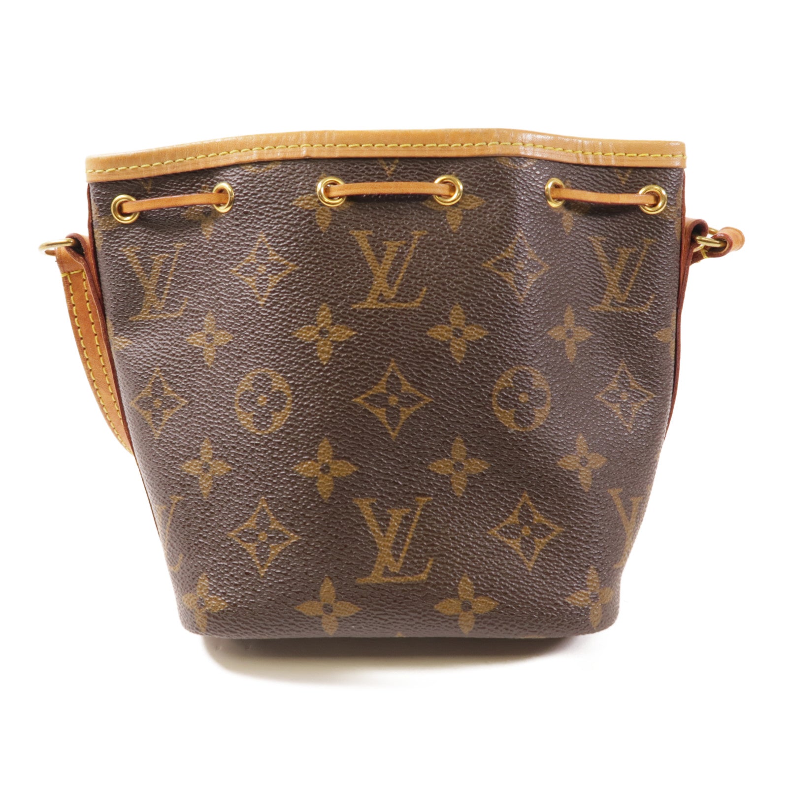 LOUIS VUITTON Monogram Nano Noe金扣肩背袋棕色