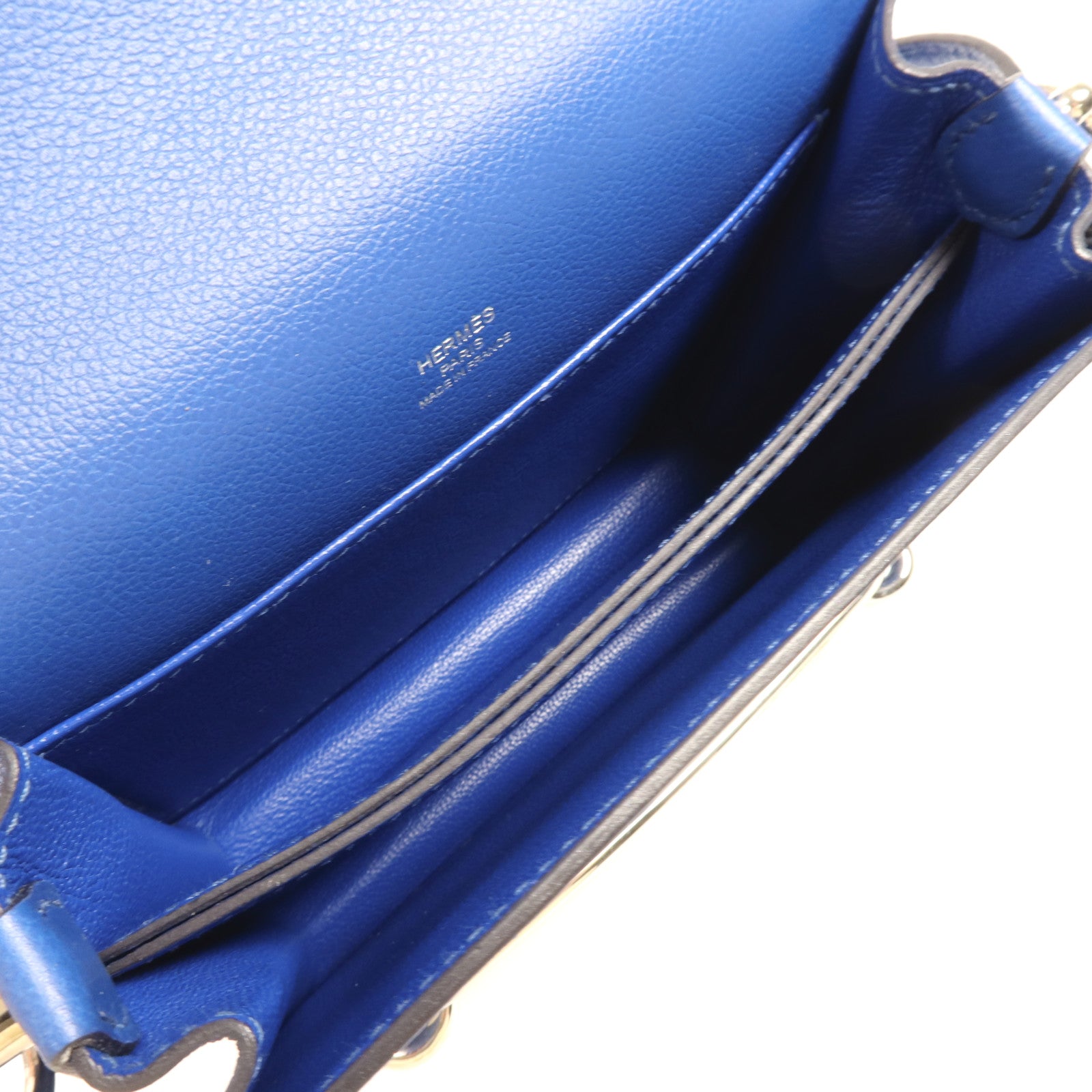 HERMES Evercolour皮革Roulis Mini銀扣肩背袋Blue Zellige