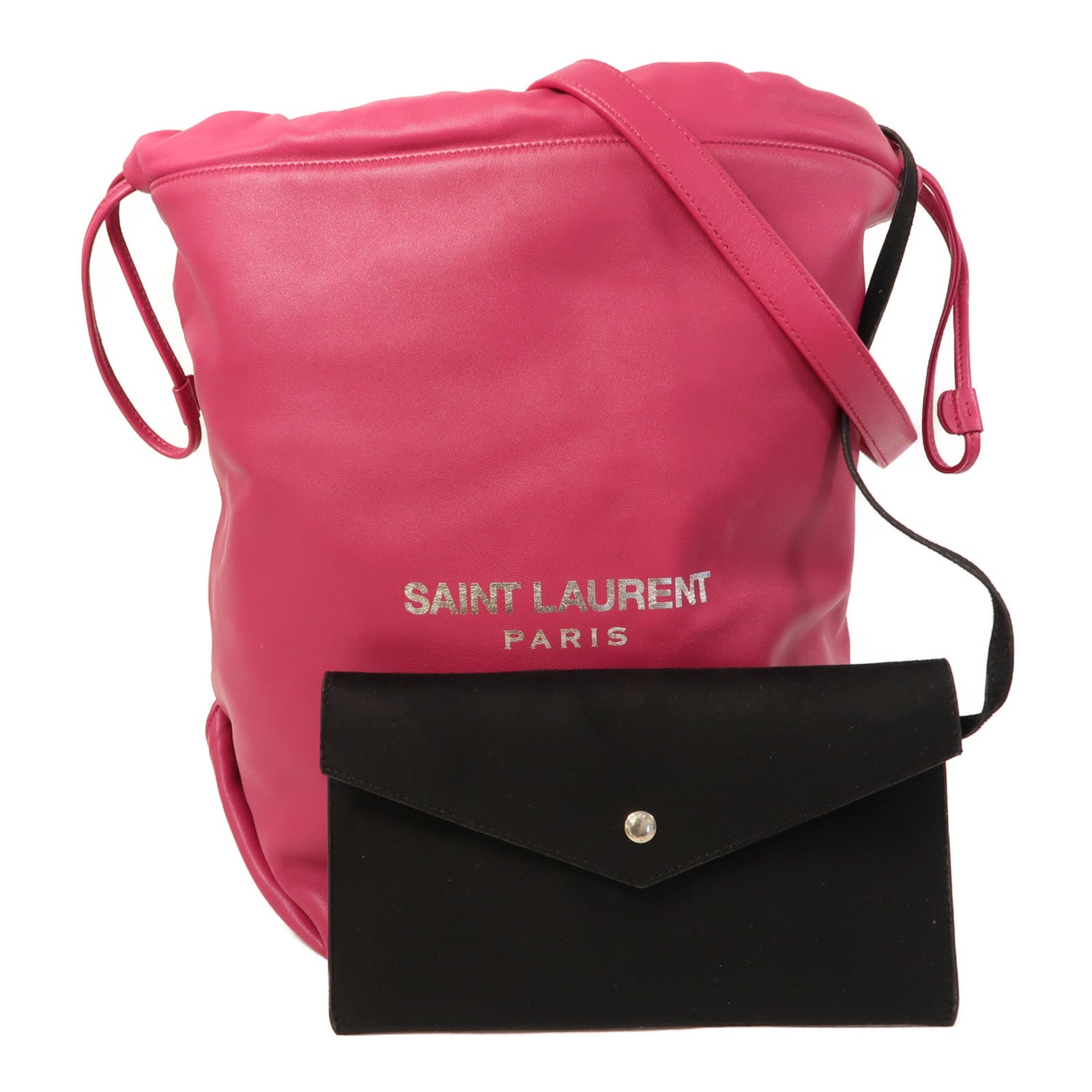 SAINT LAURENT 【激減優惠】羊皮皮革Teddy銀扣鏈帶肩背袋粉紅色