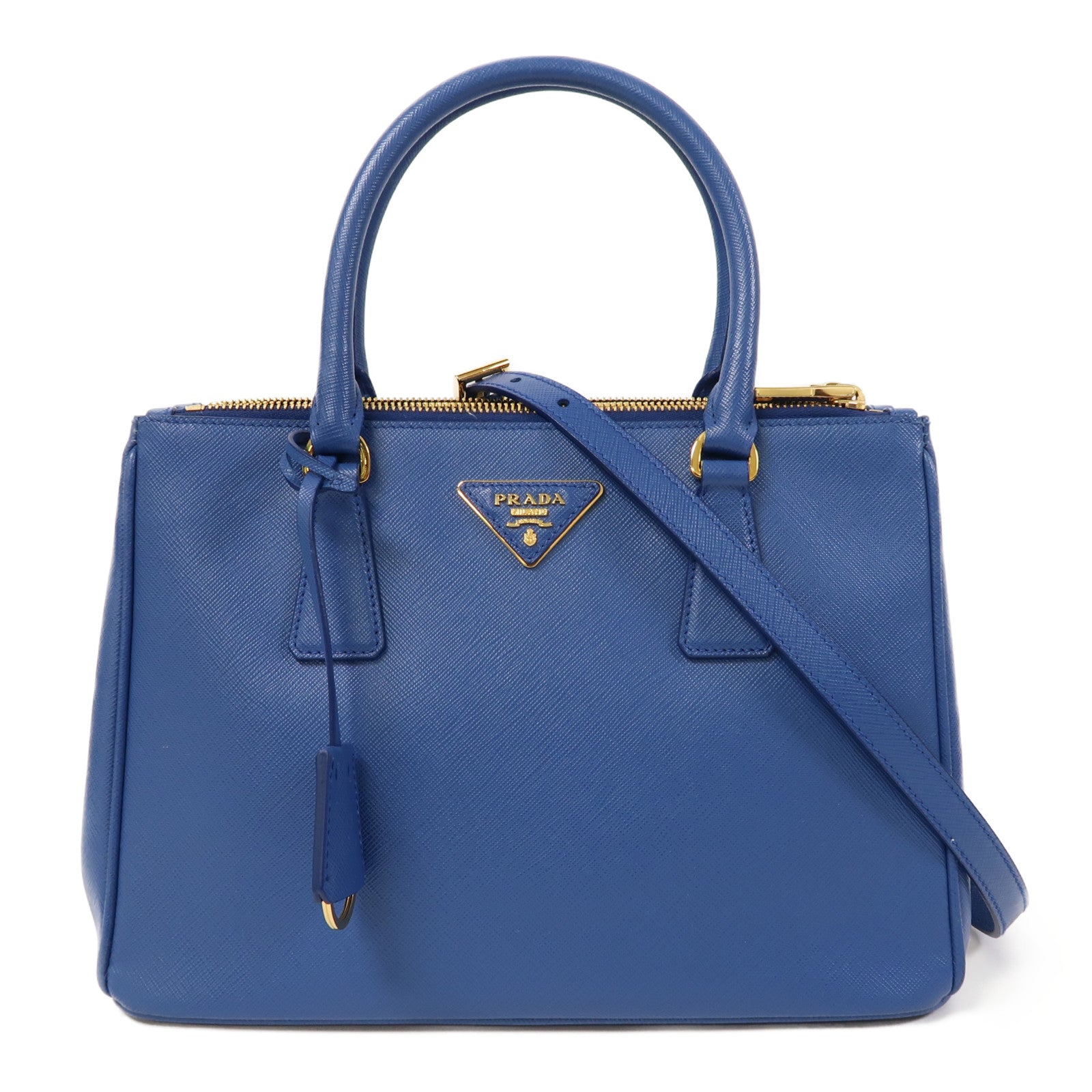 PRADA Saffiano皮革Galleria金扣手挽肩背兩用袋藍色