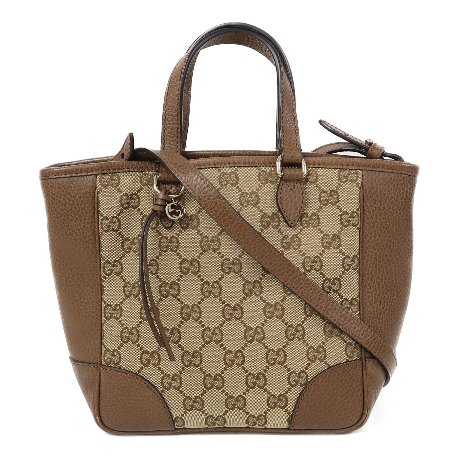 GUCCI 帆布/皮革Shoulder Bag金扣手挽肩背兩用袋啡色