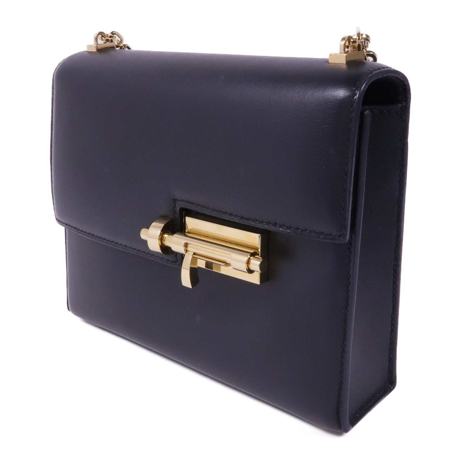 HERMES 【激減優惠】Tadelakt皮革Verrou Mini金扣鏈帶肩背袋Noir