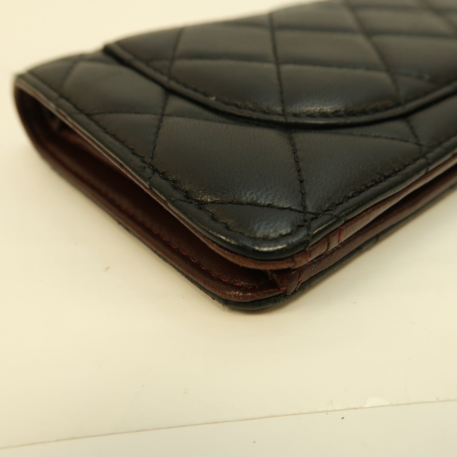CHANEL 菱格羊皮皮革Long Wallet銀扣長錢包黑色