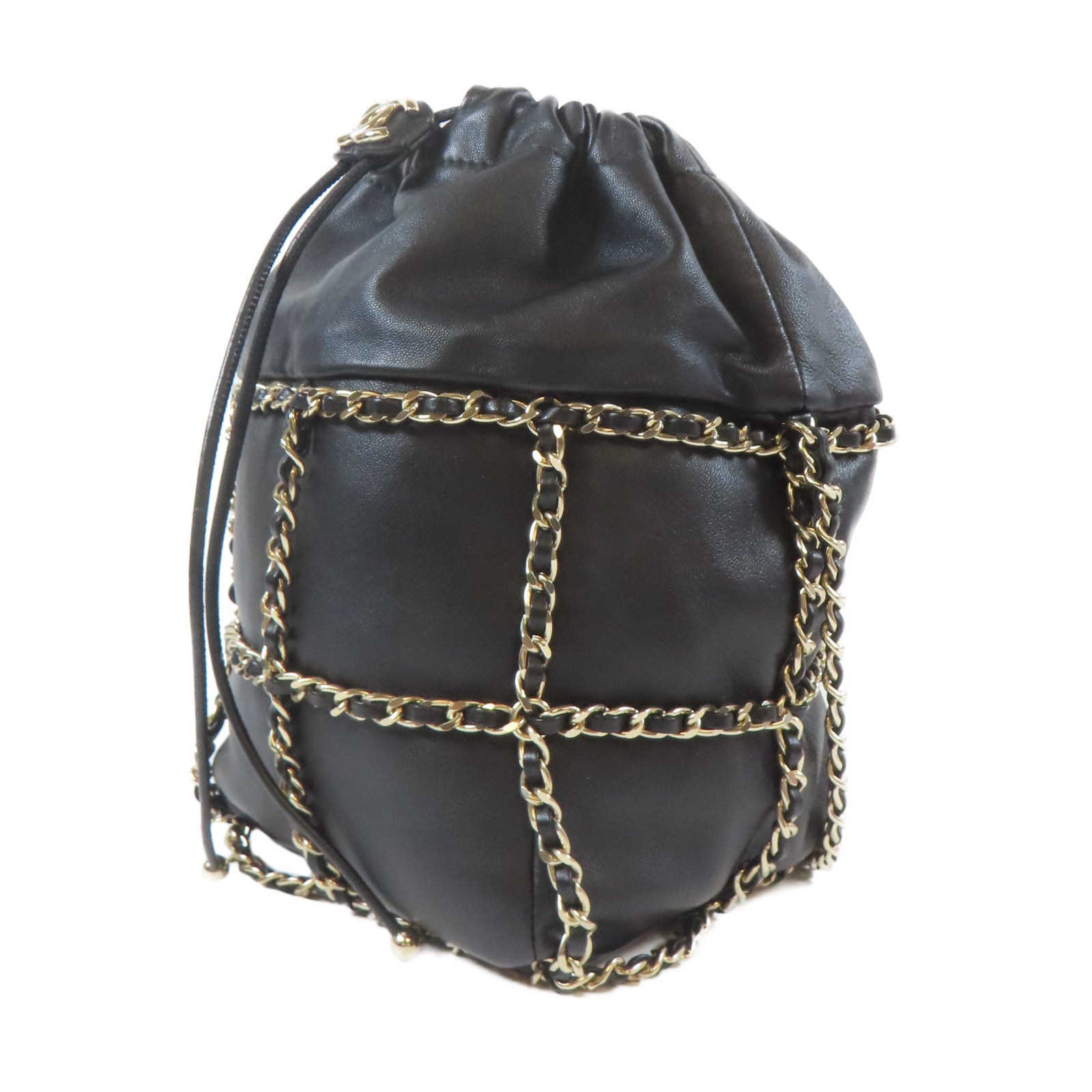 CHANEL 【激減優惠】羊皮皮革Bucket Bag金扣鏈帶肩背袋黑色