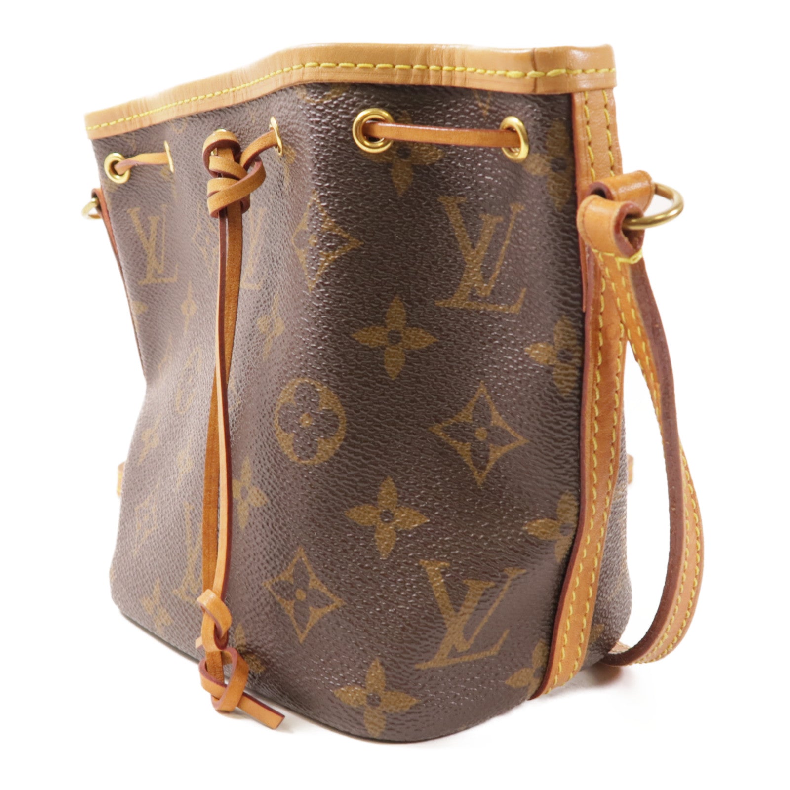 LOUIS VUITTON Monogram Nano Noe金扣肩背袋棕色