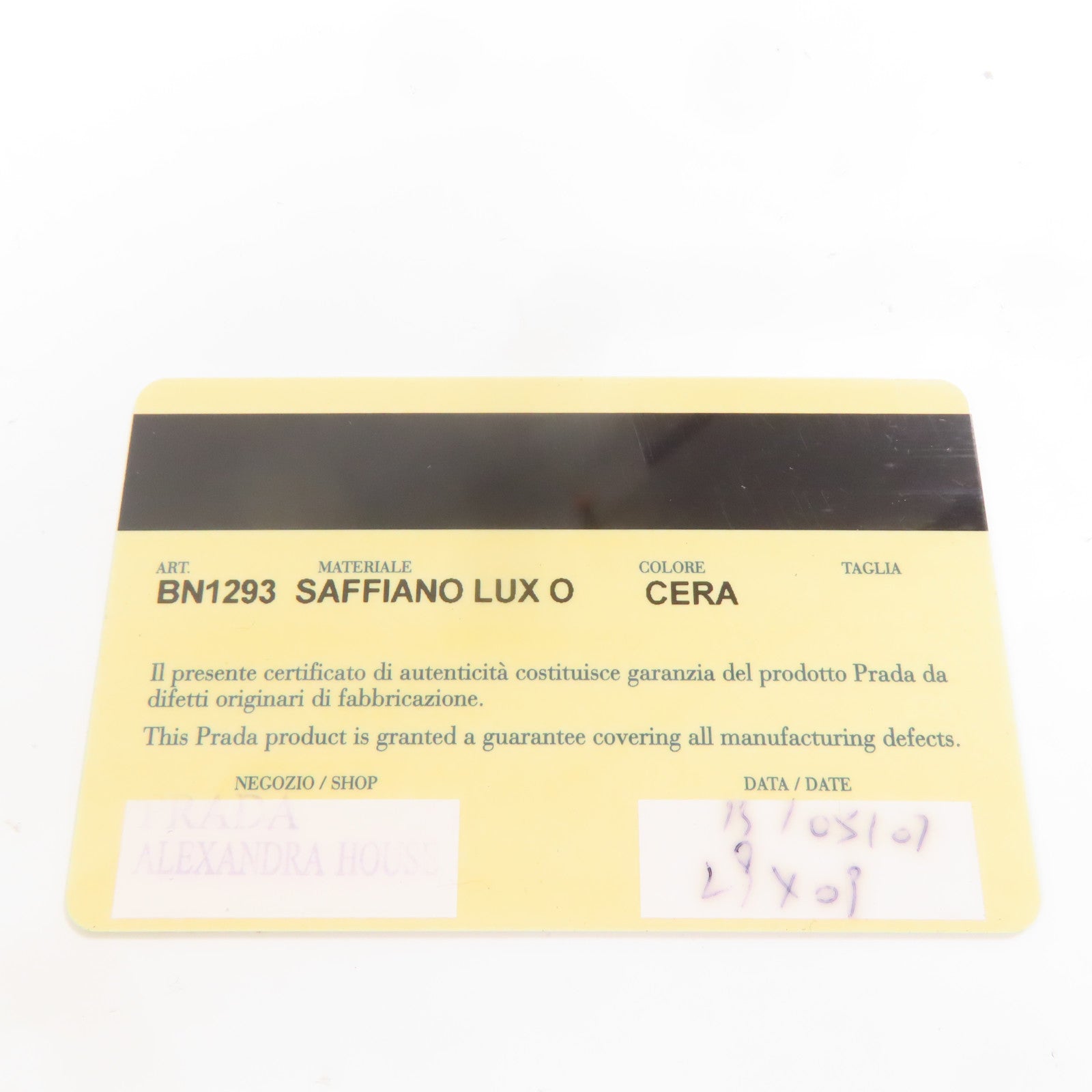 PRADA 牛皮皮革Saffiano金扣手挽袋米白色