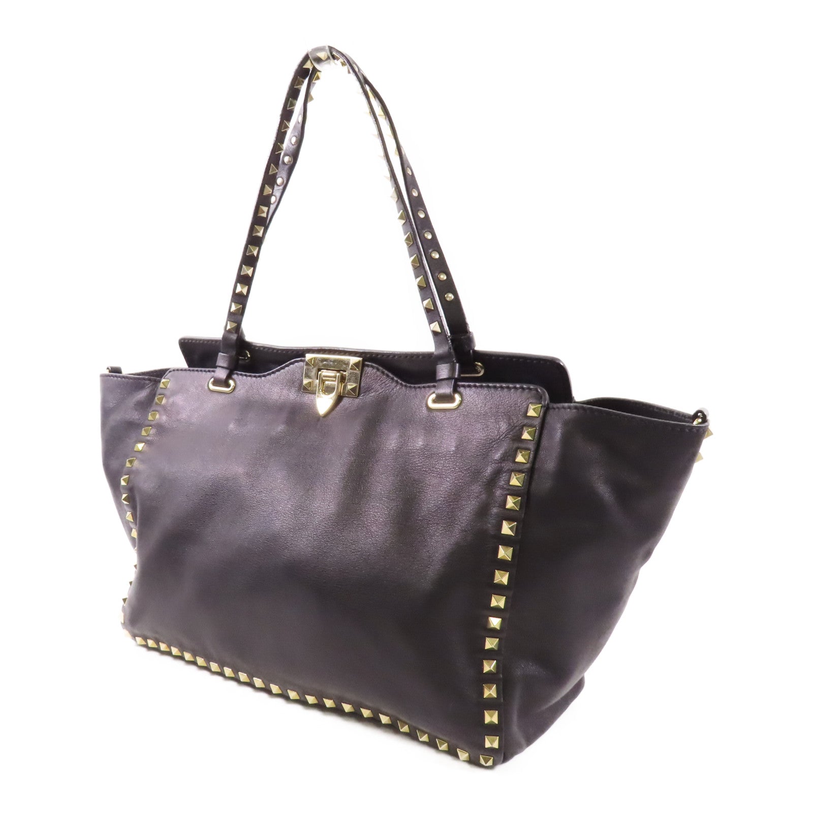 VALENTINO GHW 2 Way Shoulder Bag Calfskin Leather Black