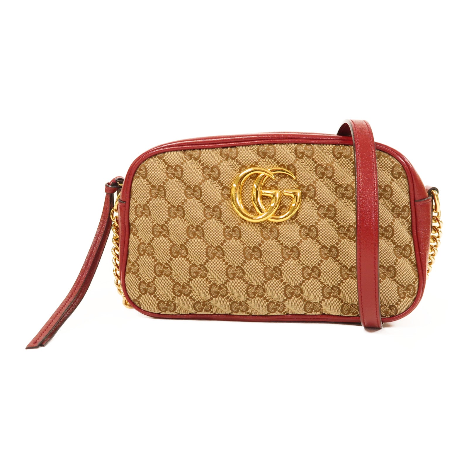 GUCCI GG GHW GG Marmant Shoulder Bag 447632 Canvas Red