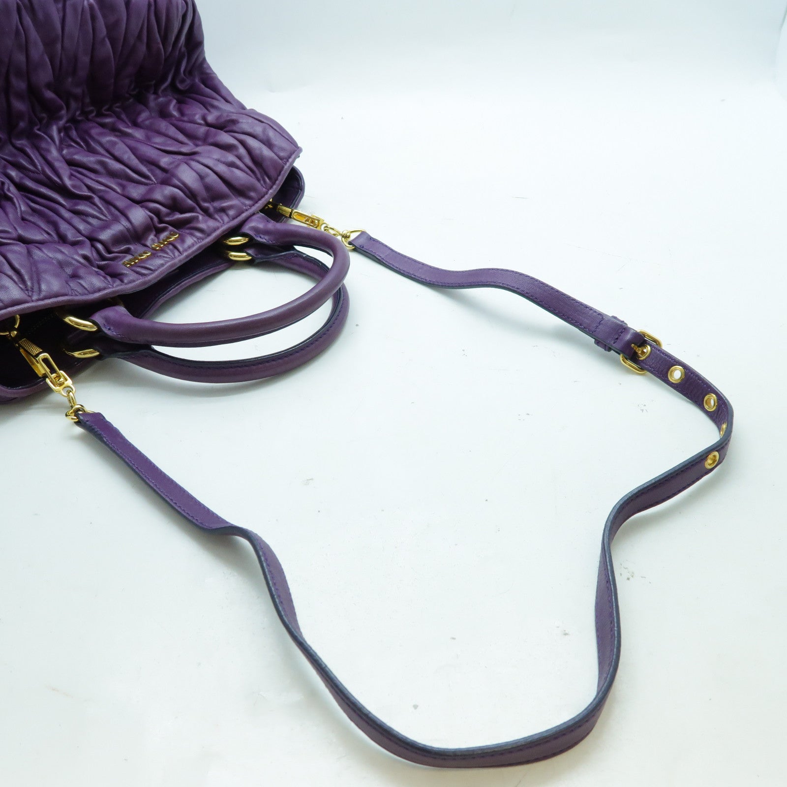 Miu Miu 羊皮皮革2 Way Shoulder金扣手挽肩背兩用袋紫色