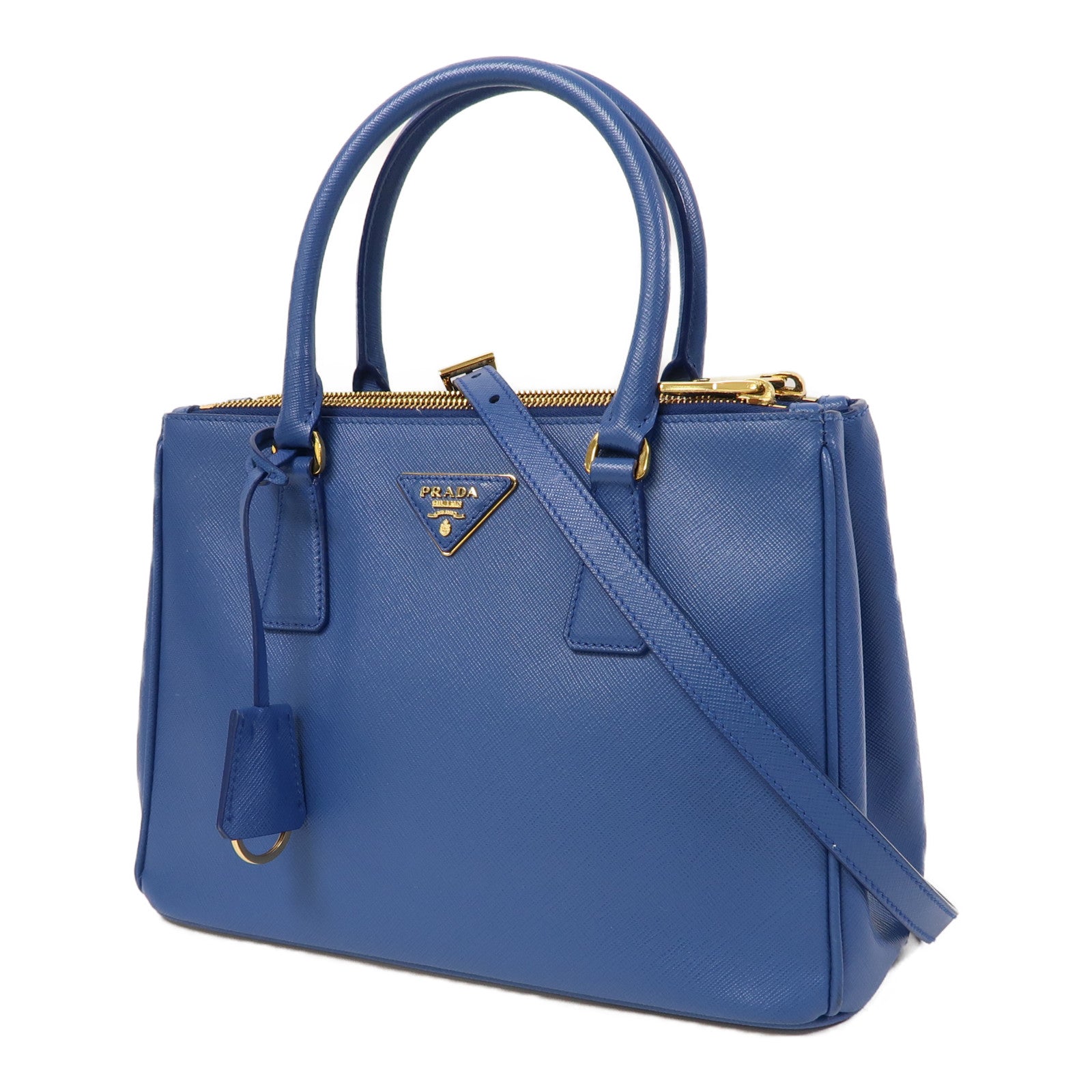 PRADA Saffiano皮革Galleria金扣手挽肩背兩用袋藍色